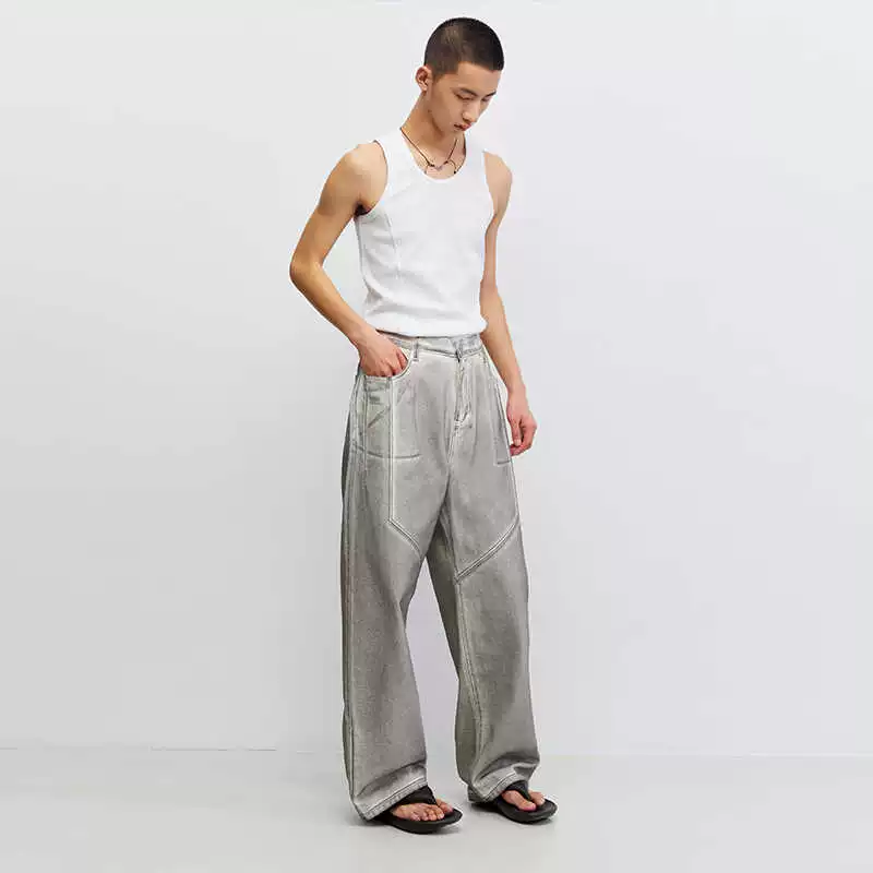 Metallic Gray Wide-Leg Trousers - Image 4