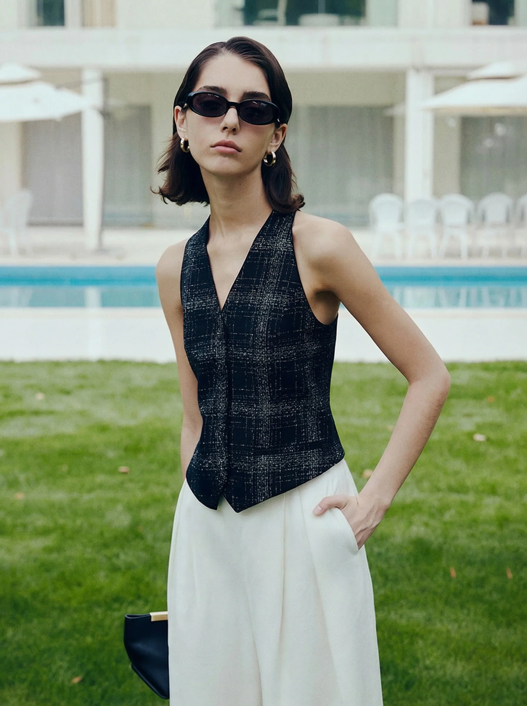 Metallic Plaid Vest Set - Image 5