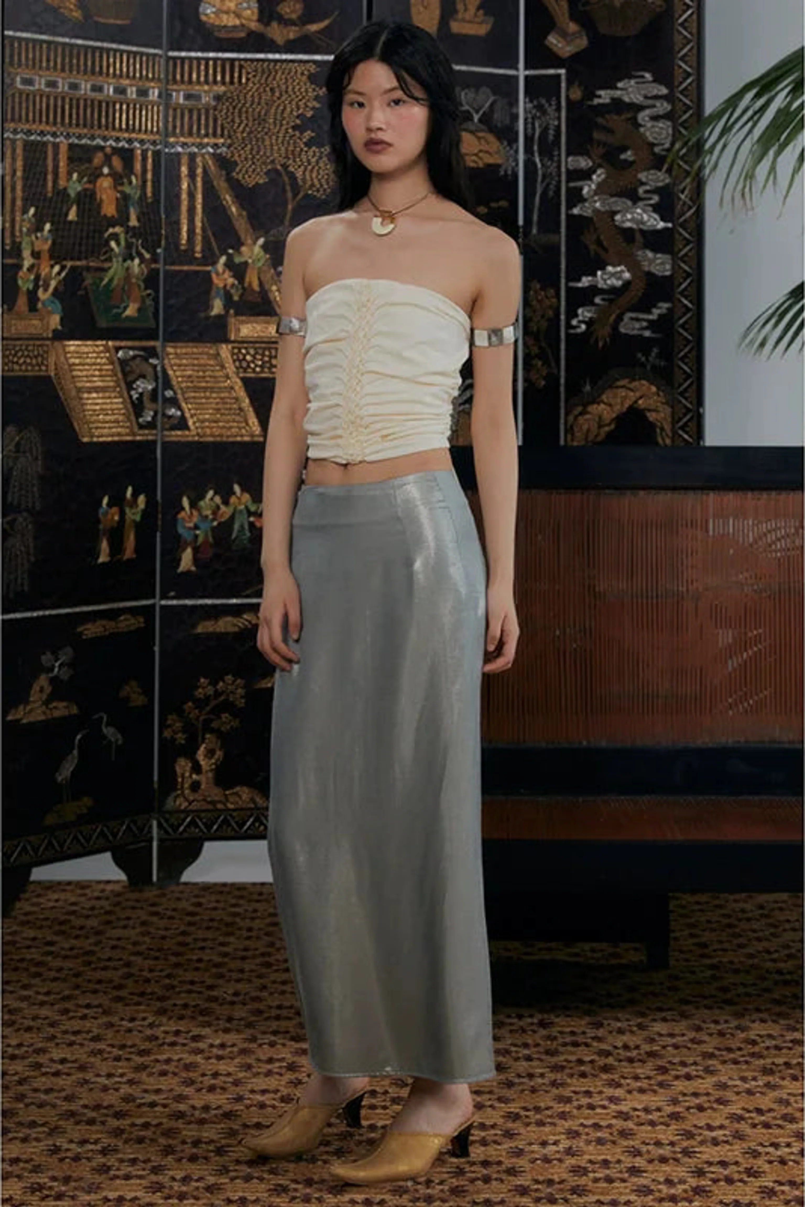Metallic Silver Two-Piece Skirt Set