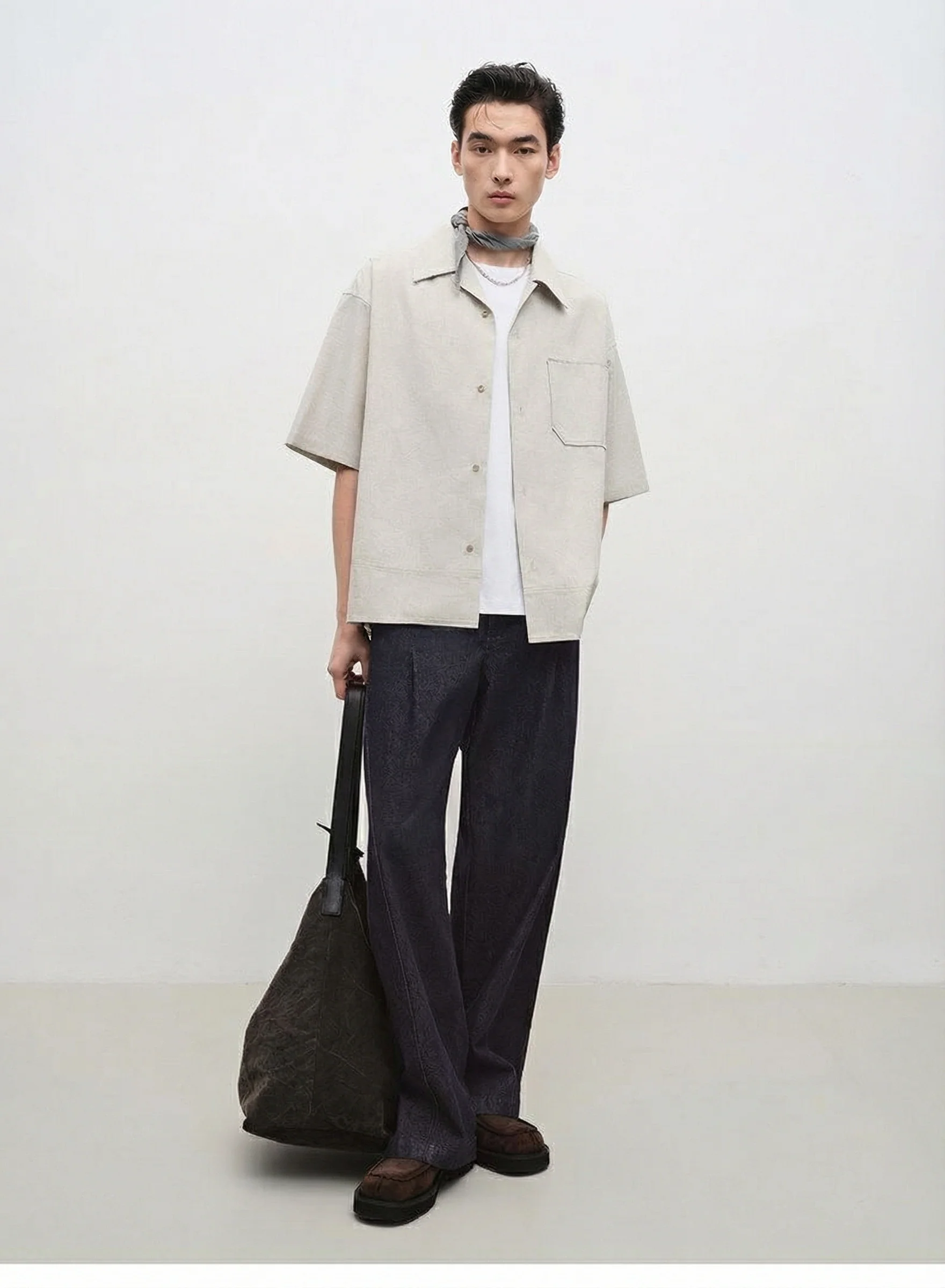 Micro-Check Cuban-Collar Short Sleeve Shirt - Image 4
