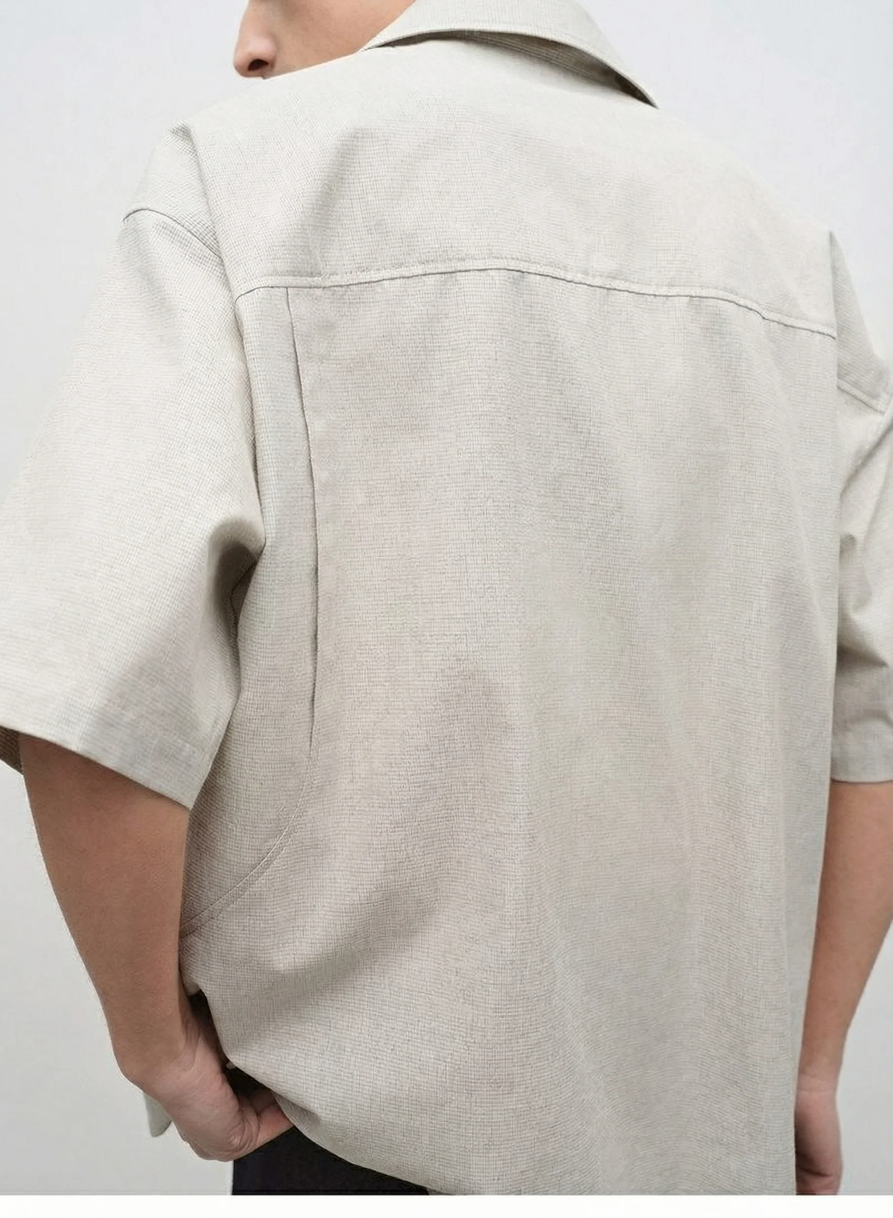 Micro-Check Cuban-Collar Short Sleeve Shirt - Image 5