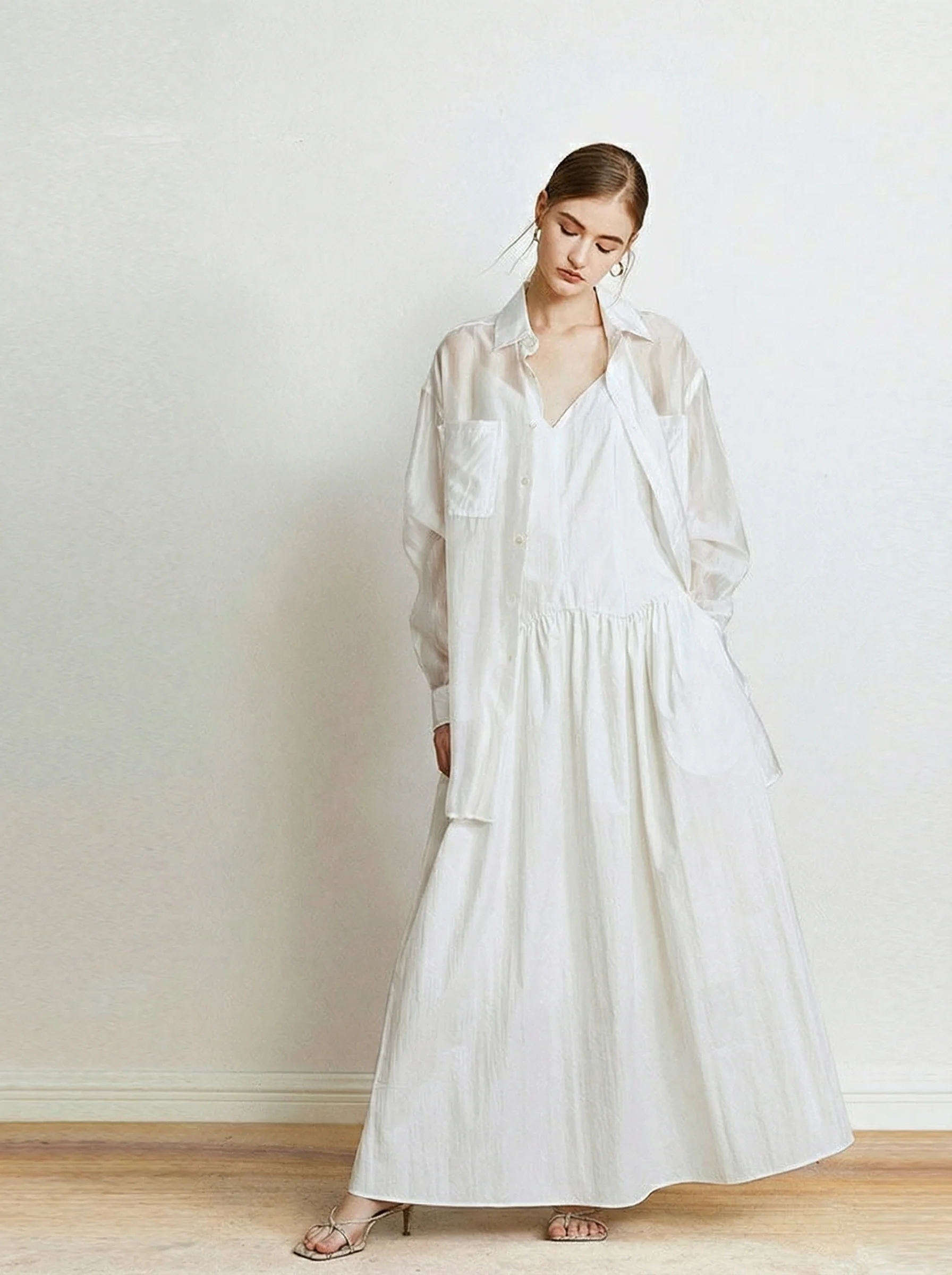 Micro-Crinkle Cotton V-Neck Maxi Dress - Image 4
