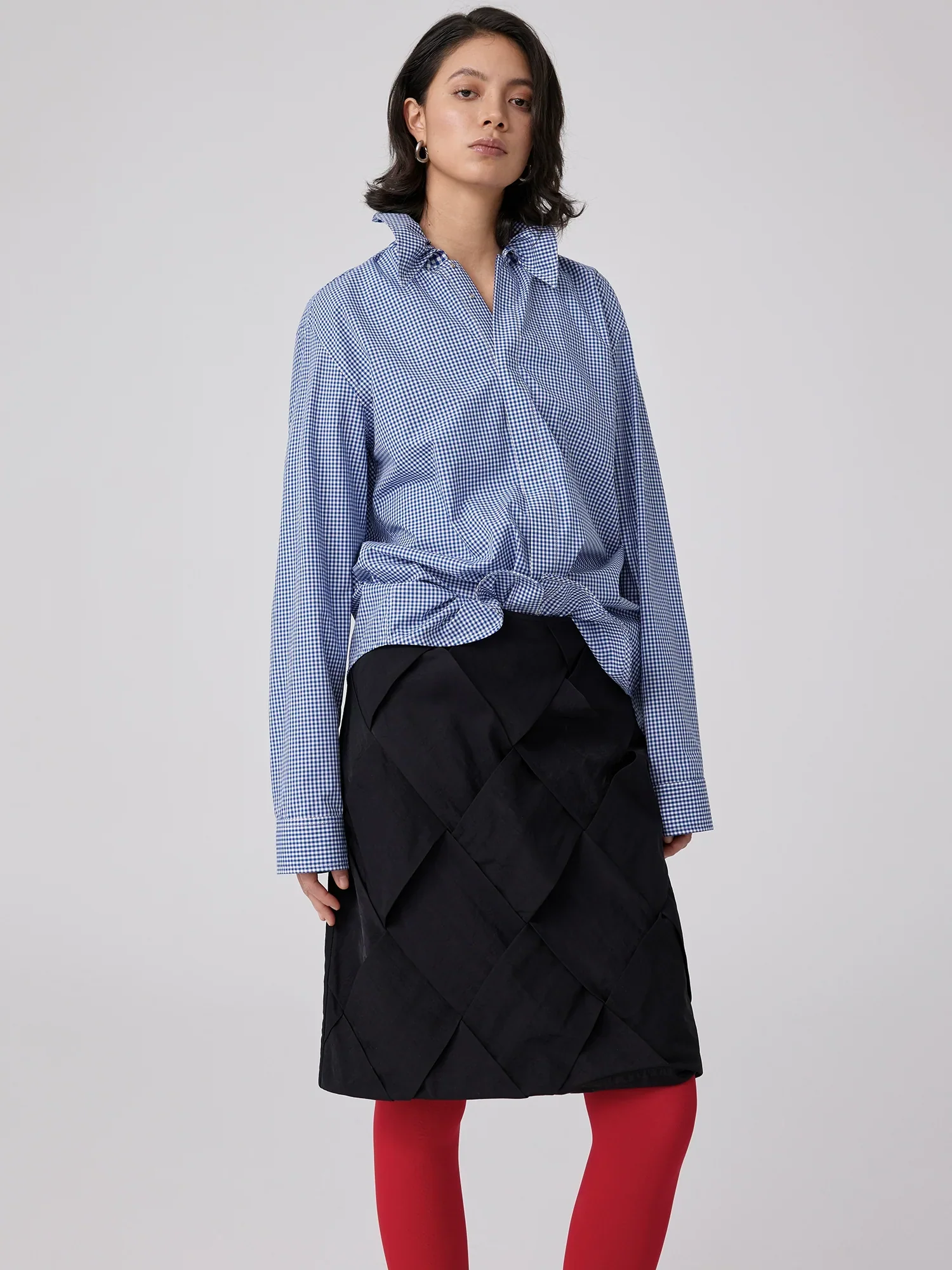 Micro Gingham Tie-Collar Shirt - Image 3