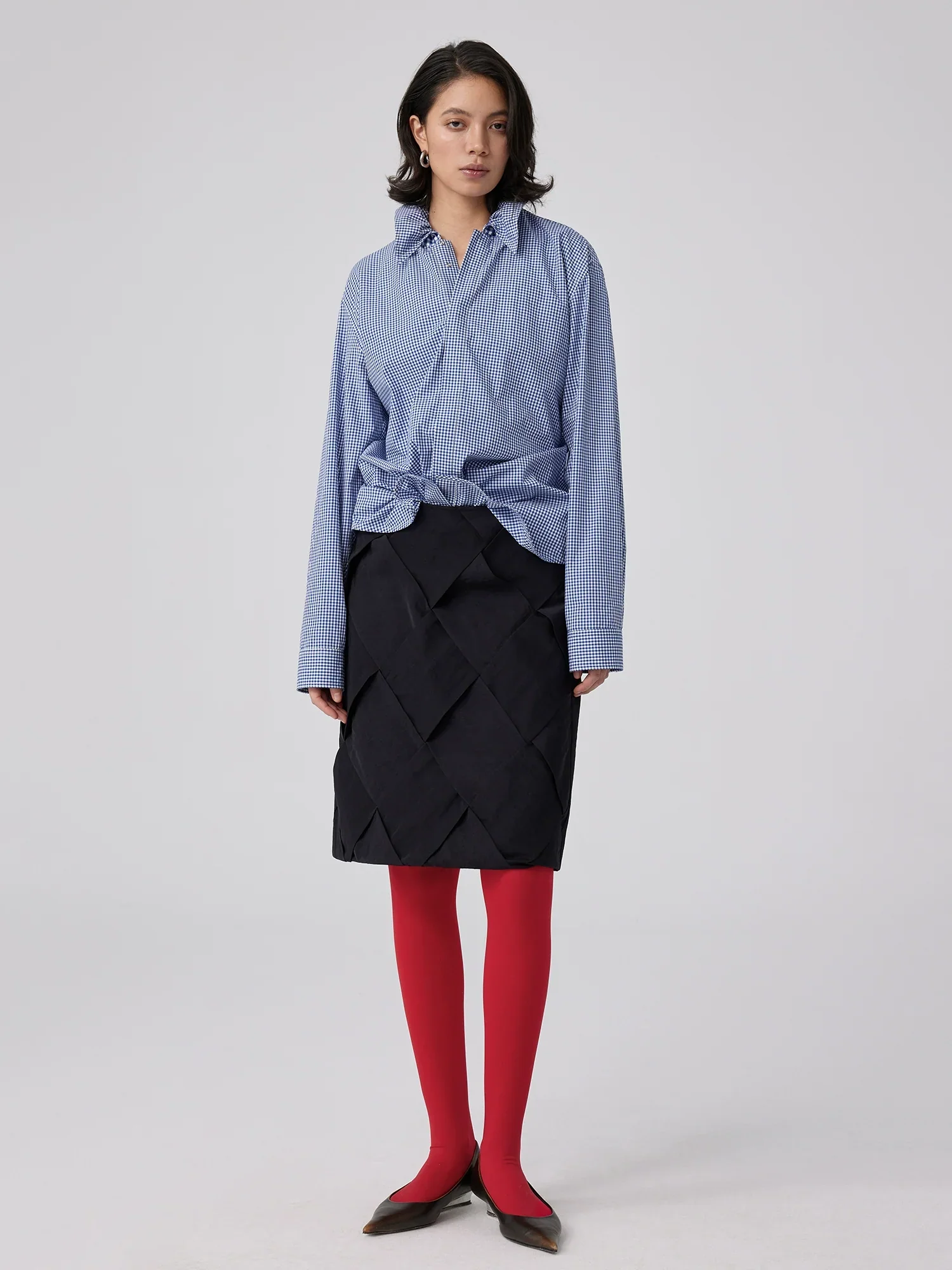 Micro Gingham Tie-Collar Shirt - Image 4
