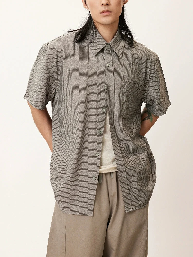 Micro-Stripe Relaxed Short-Sleeve Shirt - Image 2