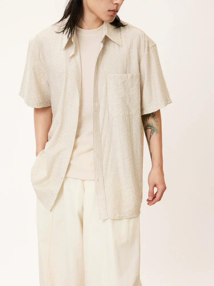 Micro-Stripe Relaxed Short-Sleeve Shirt - Image 3
