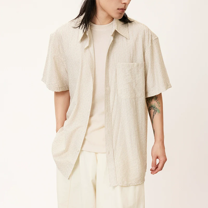 Micro-Stripe Relaxed Short-Sleeve Shirt - Image 7