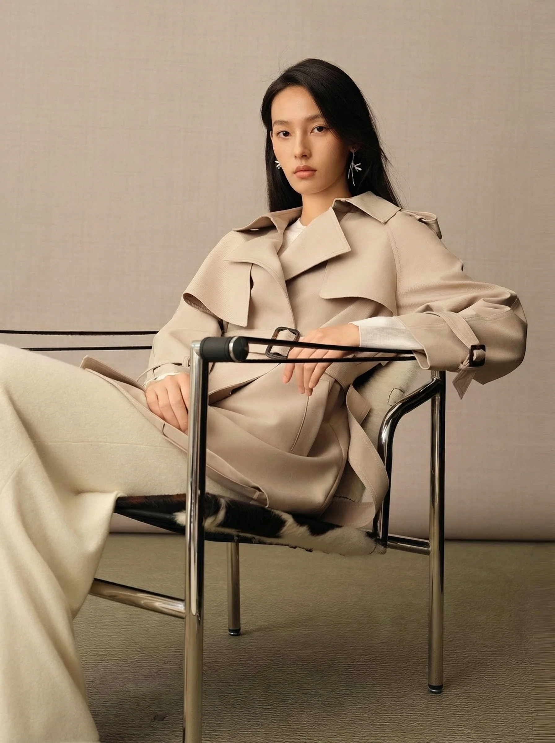 Mid-Length Double-Breasted Belted Trench Coat