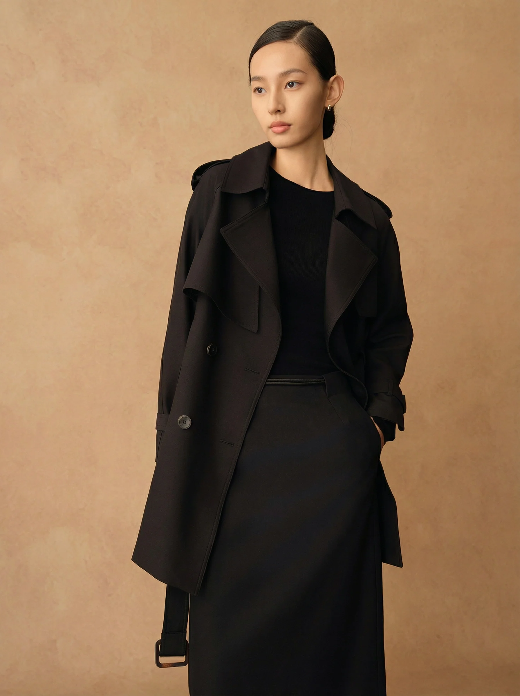 Mid-Length Double-Breasted Belted Trench Coat - Image 2