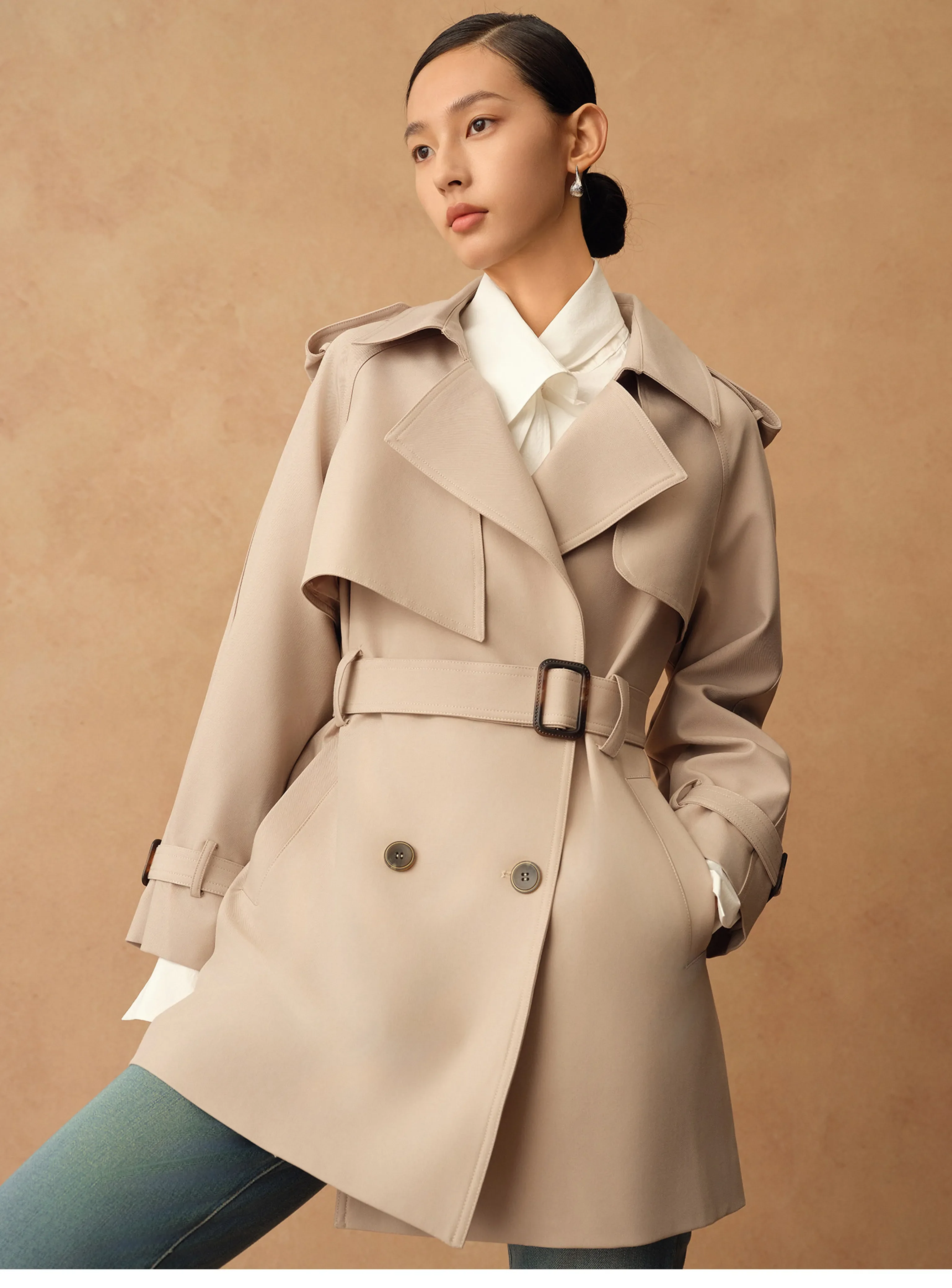Mid-Length Double-Breasted Belted Trench Coat - Image 3