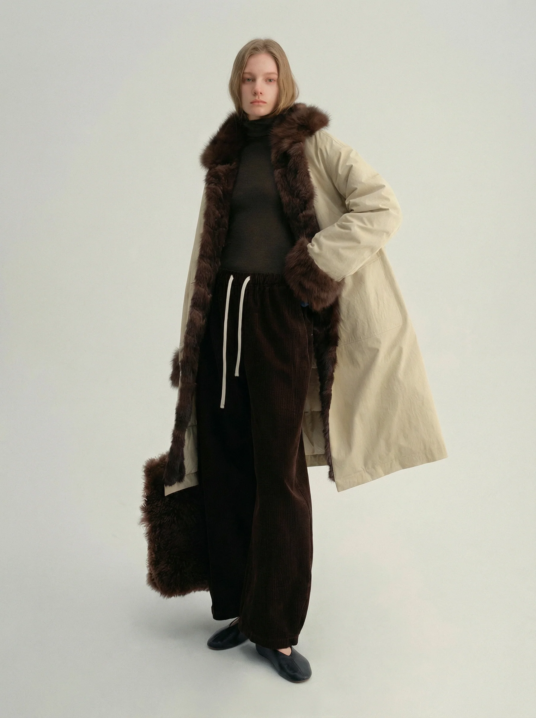 Mid-Length Down Coat with Sable Collar - Image 4