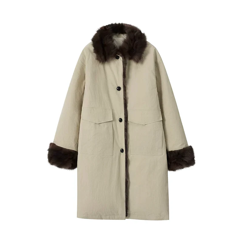 Mid-Length Down Coat with Sable Collar - Image 9