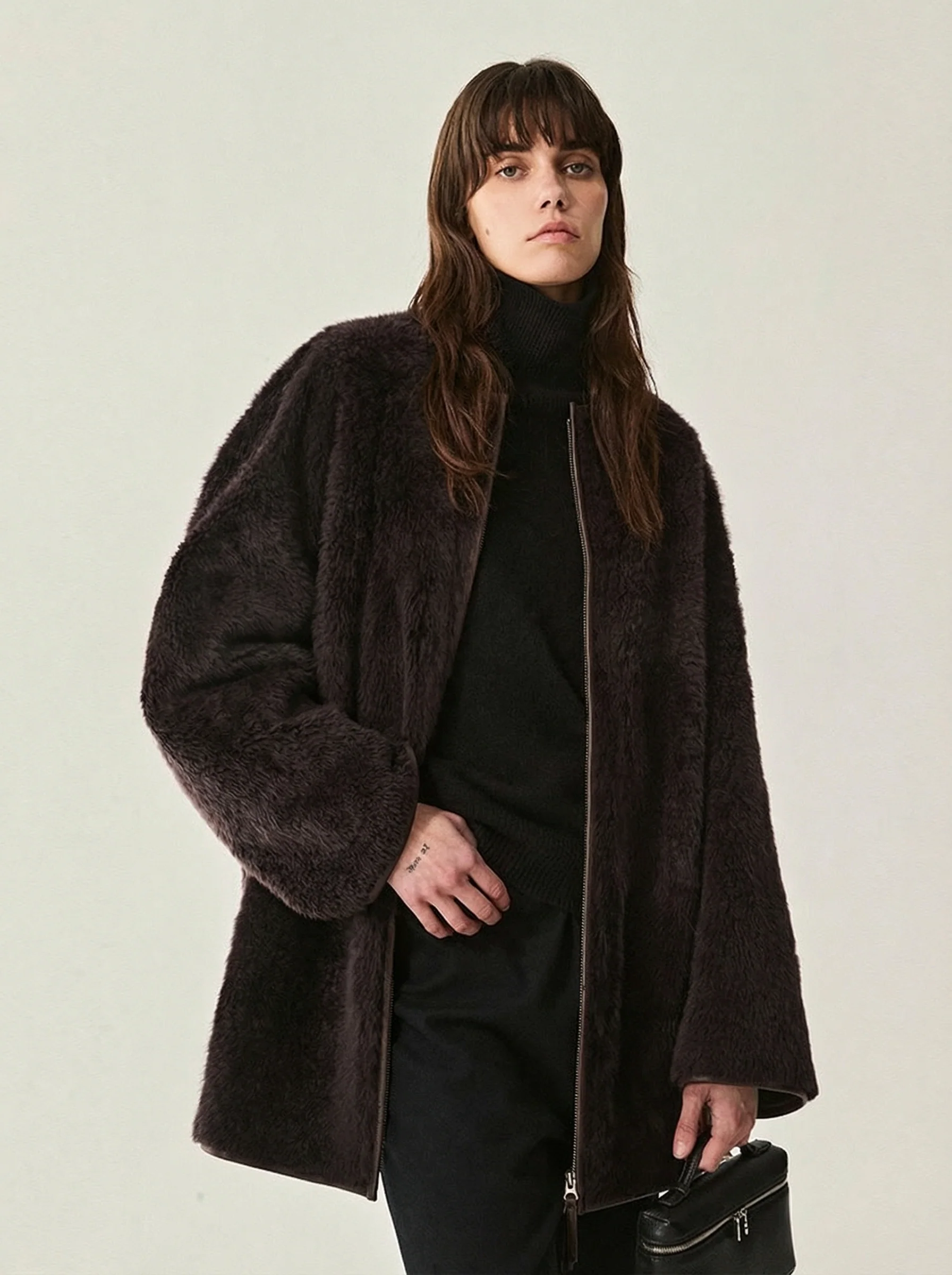 Mid-Length Shearling Zip Coat