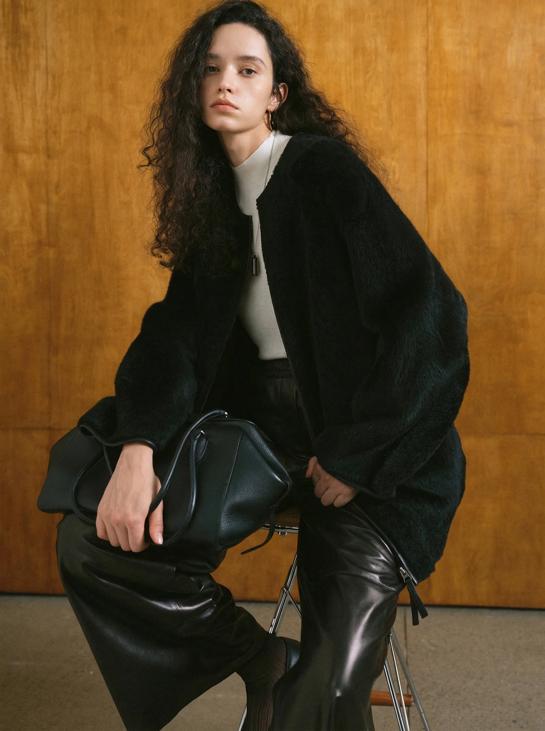 Mid-Length Shearling Zip Coat - Image 2