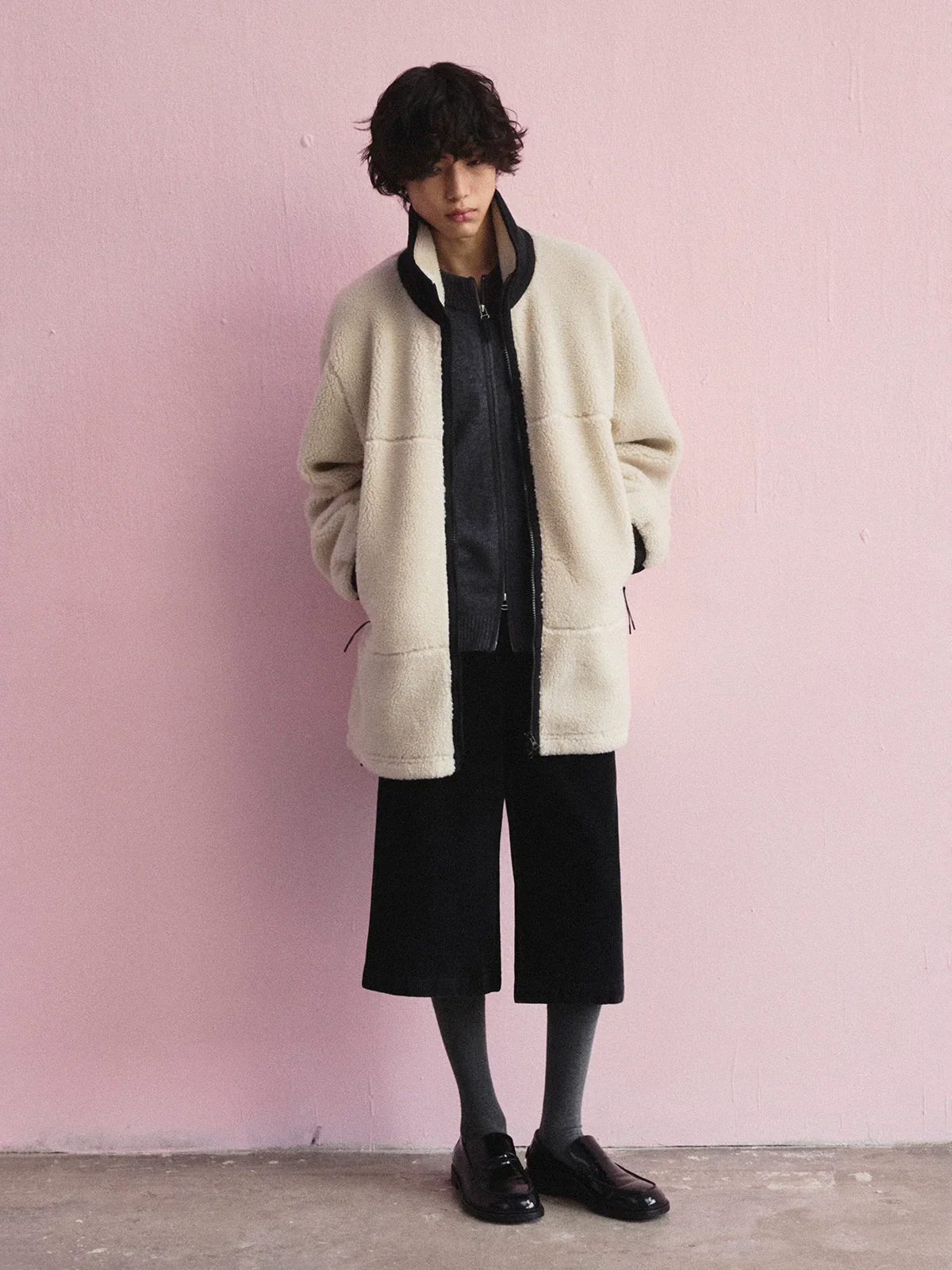 Mid-Length Wool-Blend Sherpa Jacket