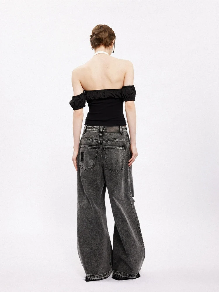 Mid-Rise Distressed Wide-Leg Jeans - Image 2