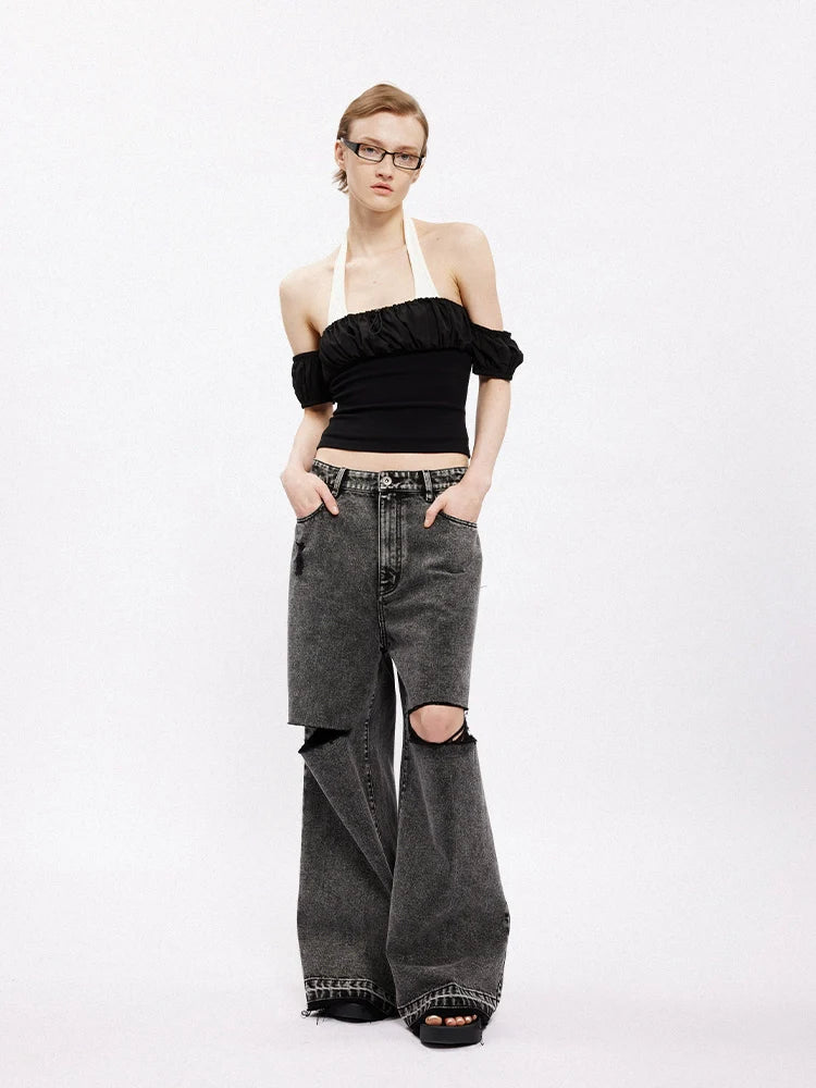 Mid-Rise Distressed Wide-Leg Jeans - Image 4