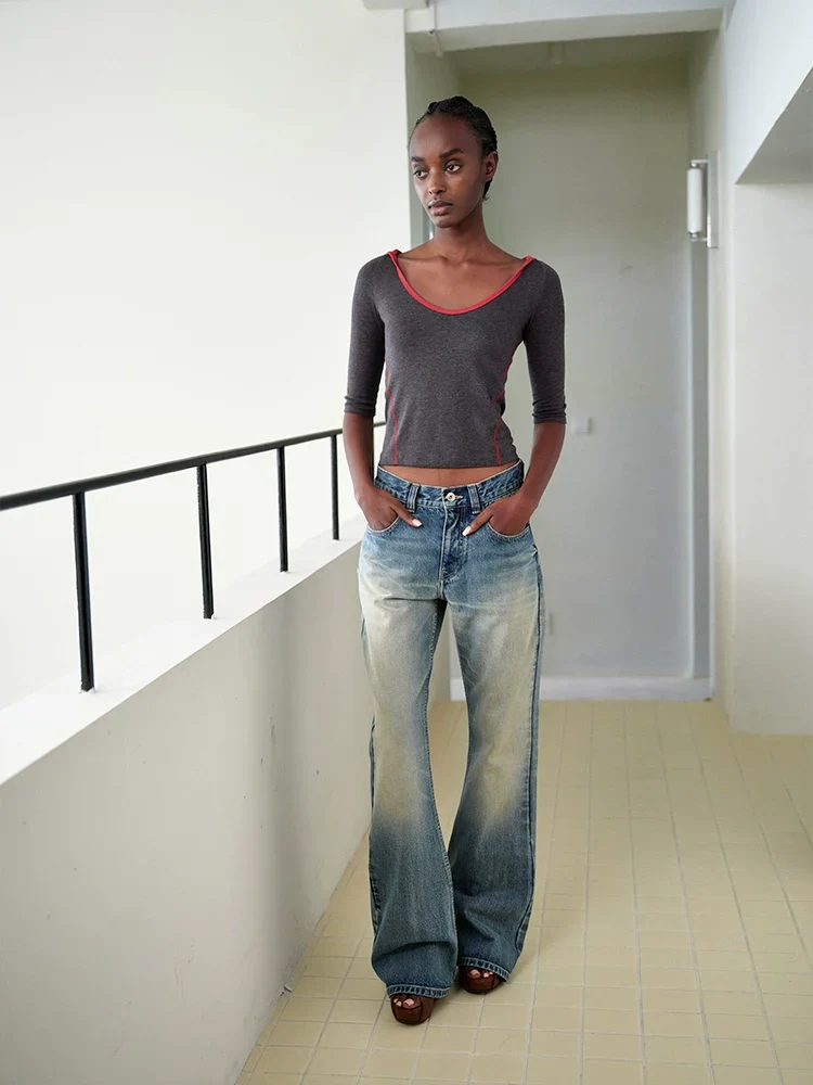Mid-Rise Flared Denim Trousers - Image 4