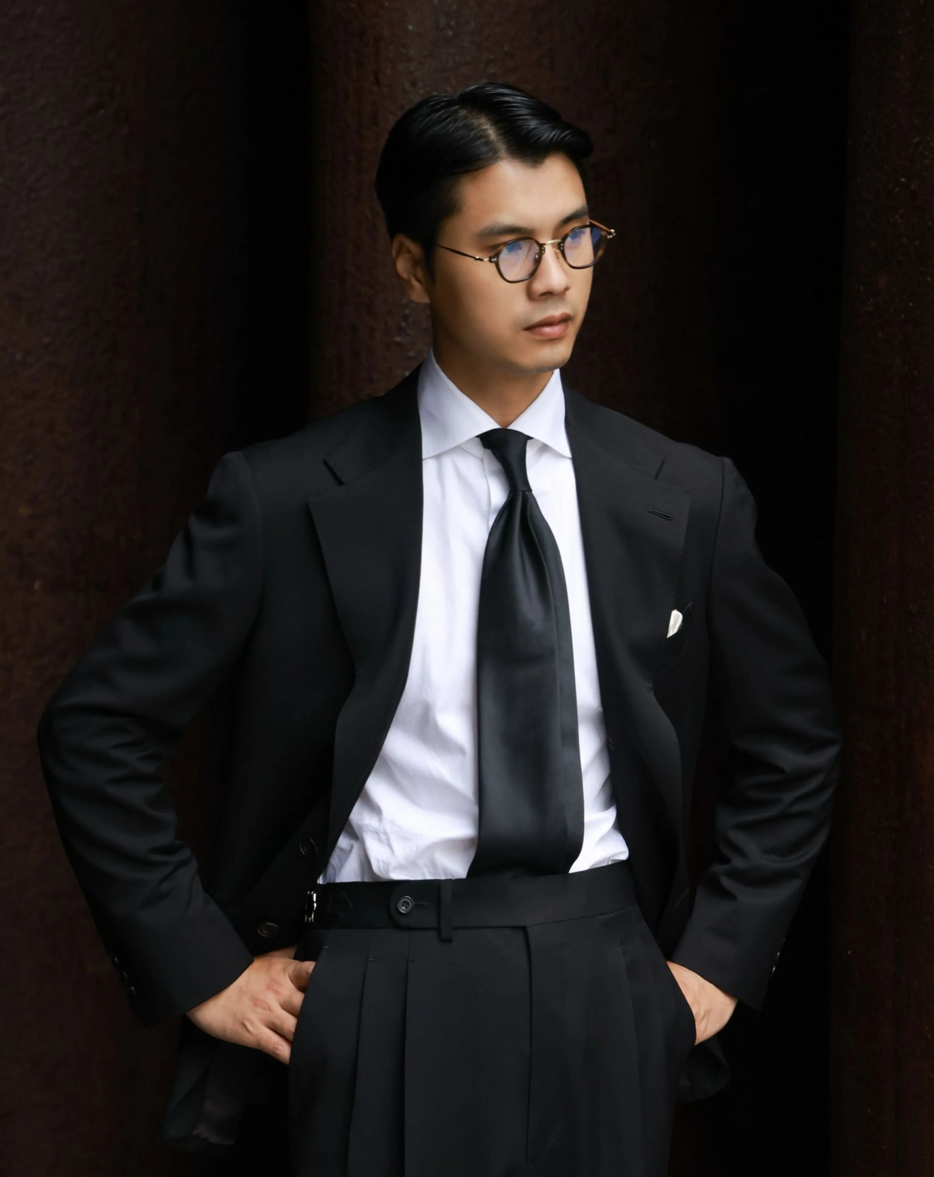 Midnight Black High-Waisted Pleated Wool Trousers - Image 5