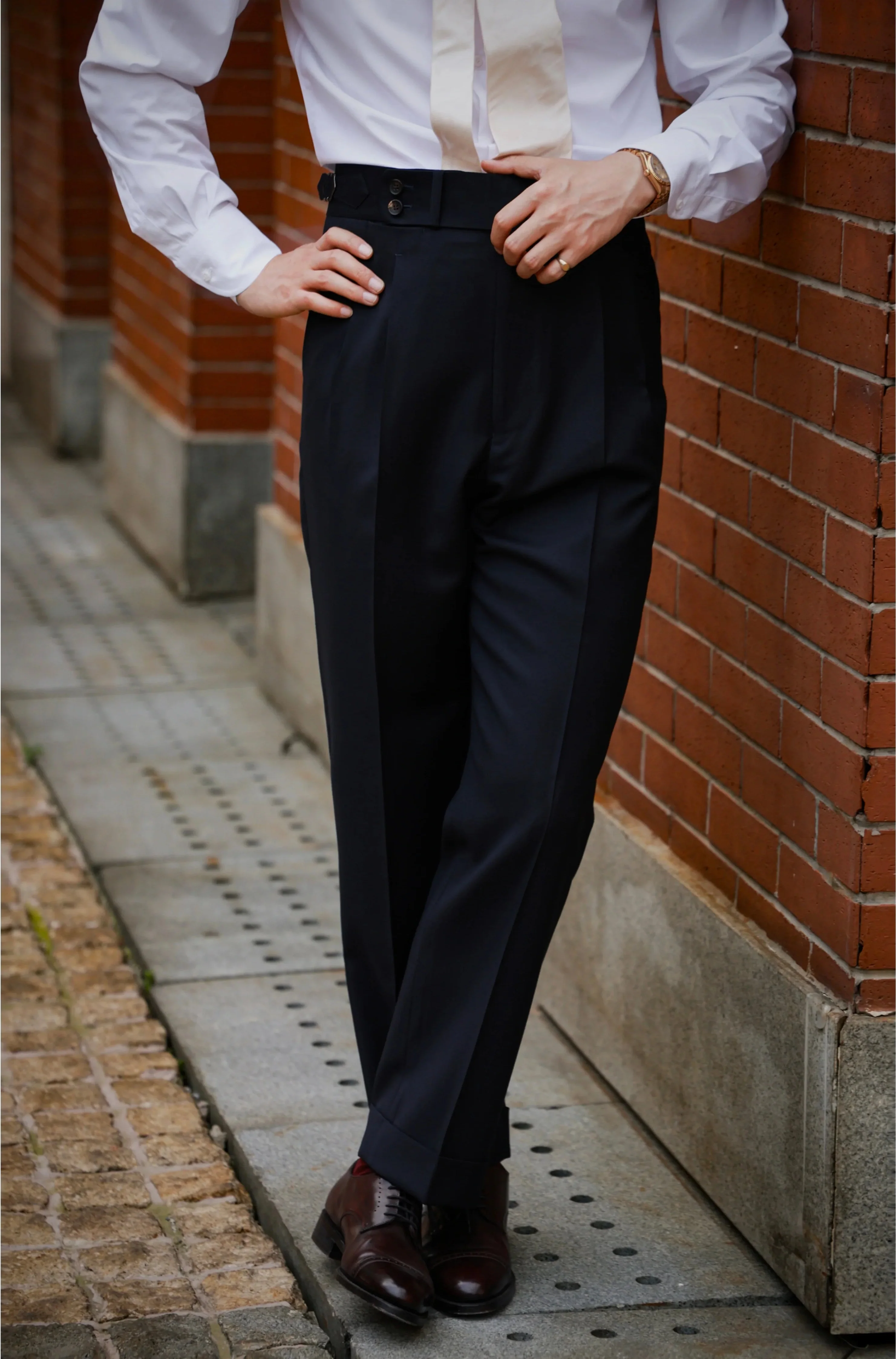 Midnight Blue High-Waist Wool Trousers - Image 3