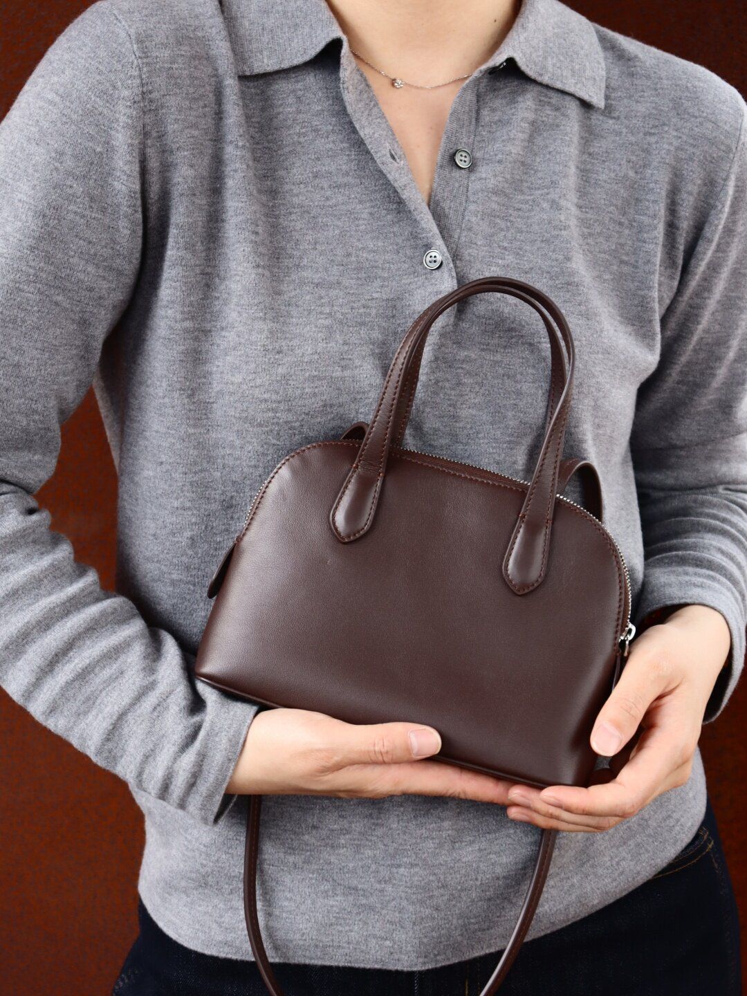 Mini Dome Top Grain Leather Handbag - Image 2