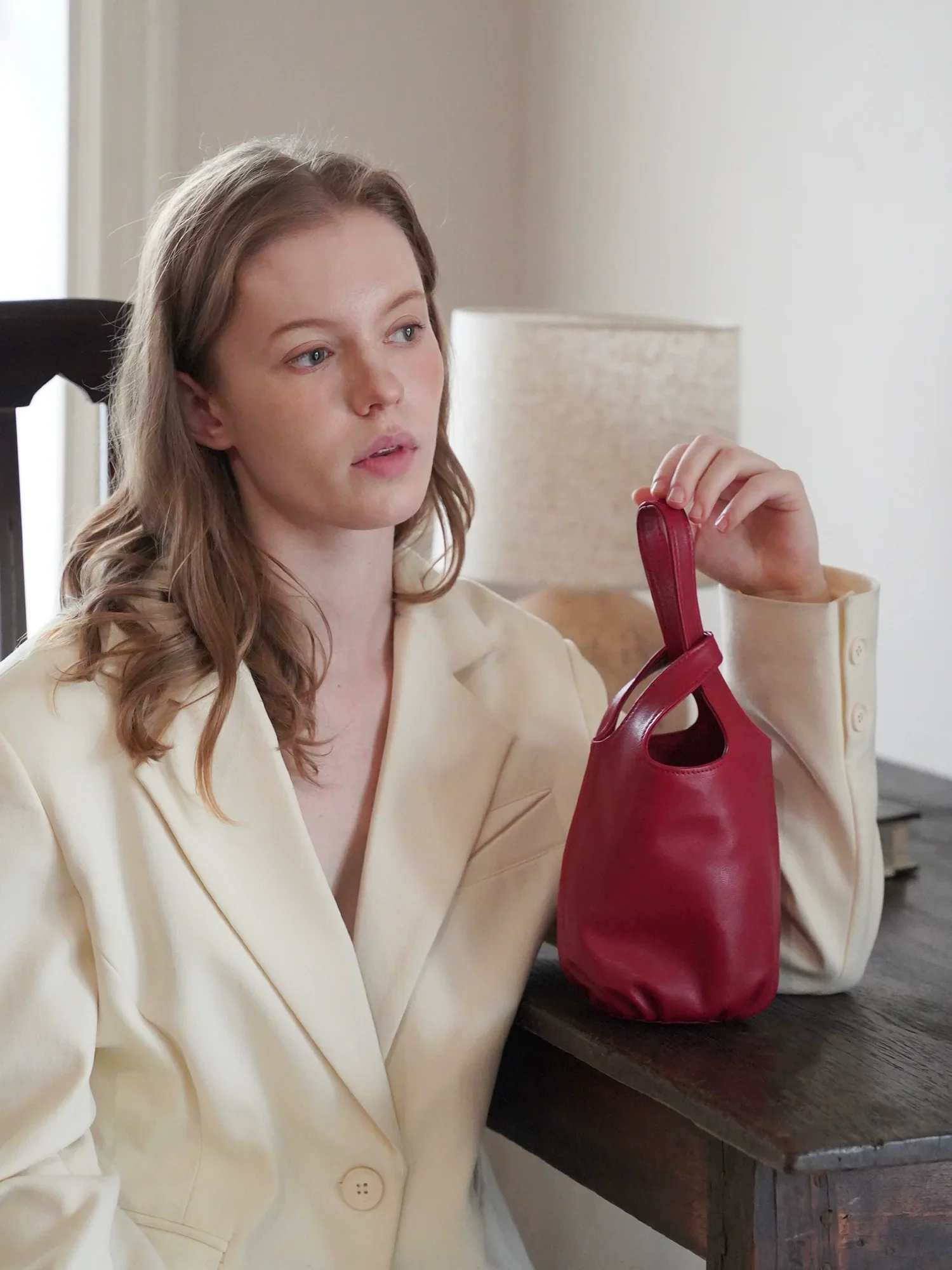 Minimalist Lambskin Bucket Bag - Image 8