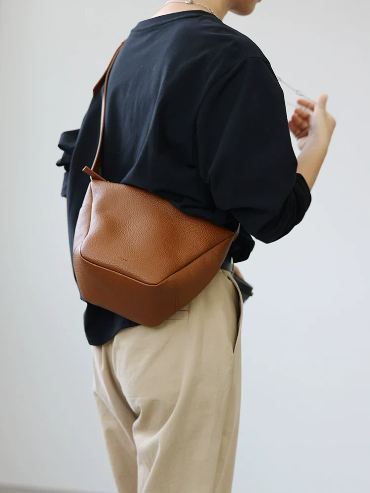 Minimalist Pebbled Leather Bucket Bag