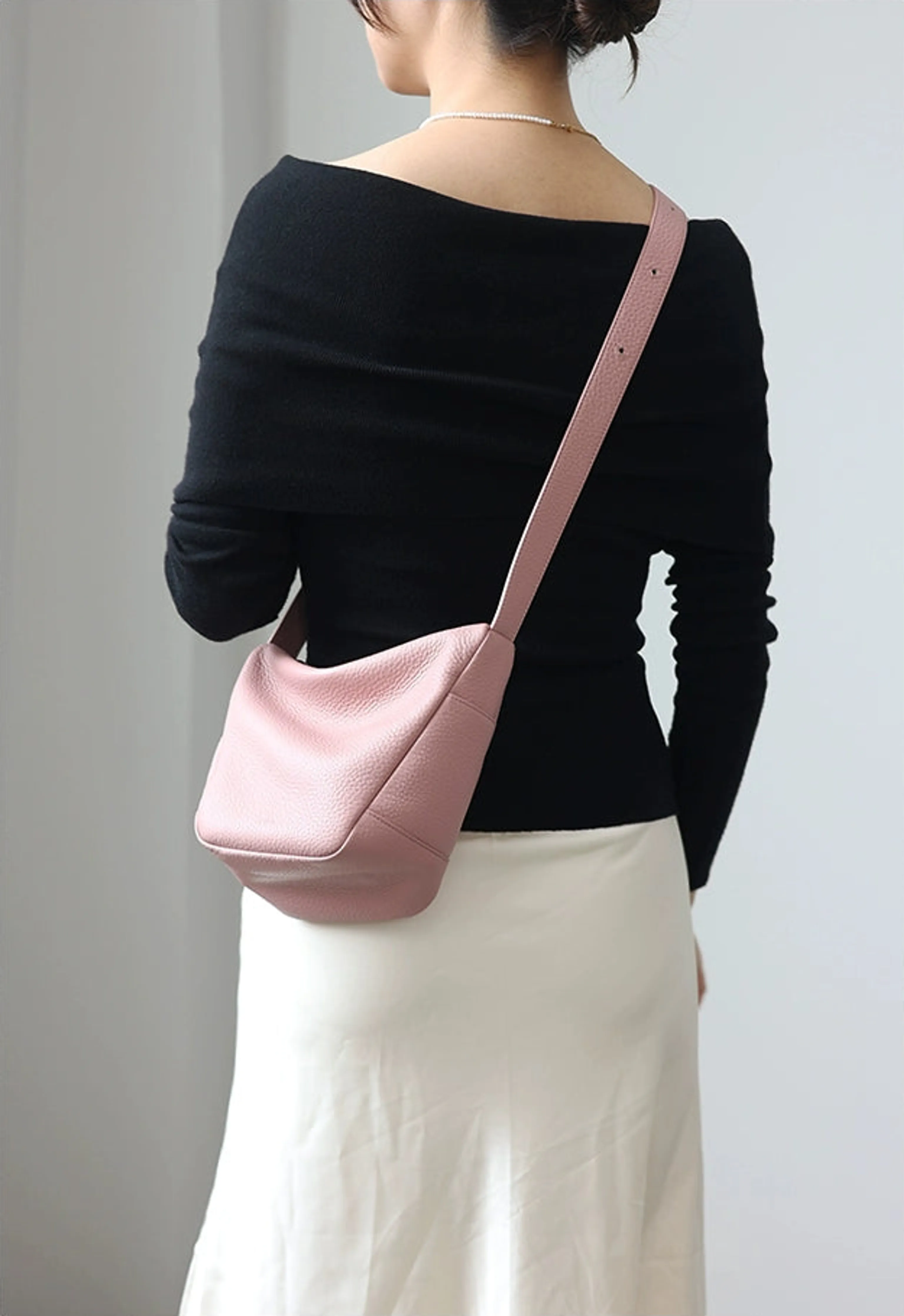 Minimalist Pebbled Leather Bucket Bag - Image 10