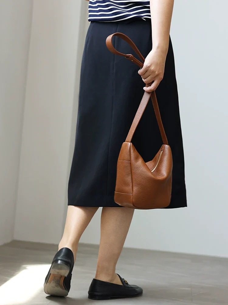 Minimalist Pebbled Leather Bucket Bag - Image 3