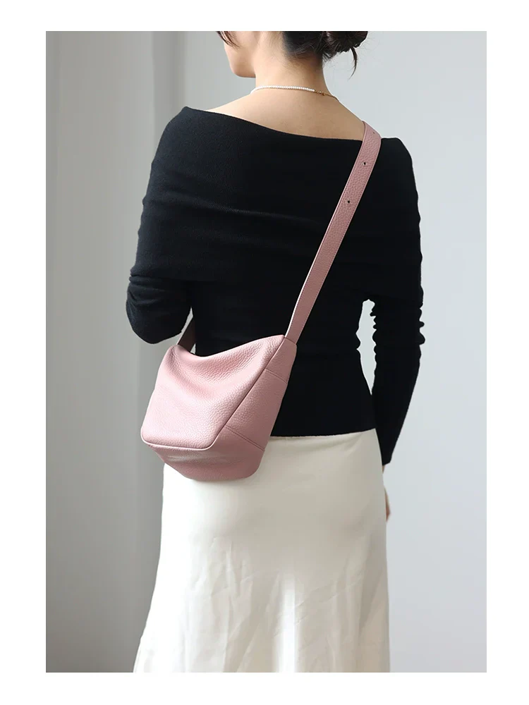 Minimalist Pebbled Leather Bucket Bag - Image 7