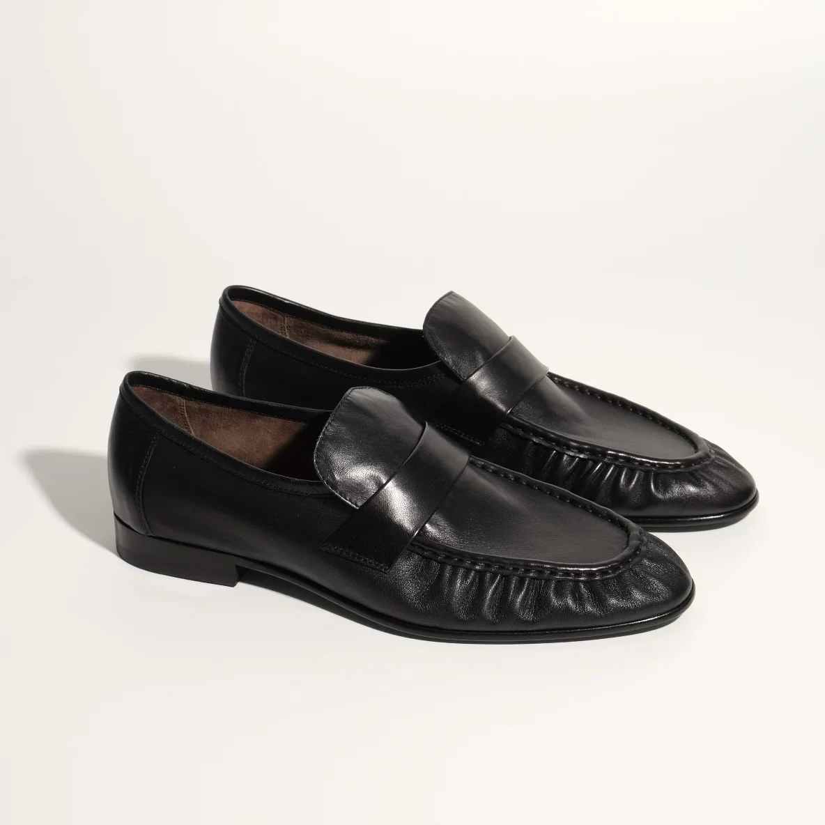 Minimalist Pleated Leather Loafers