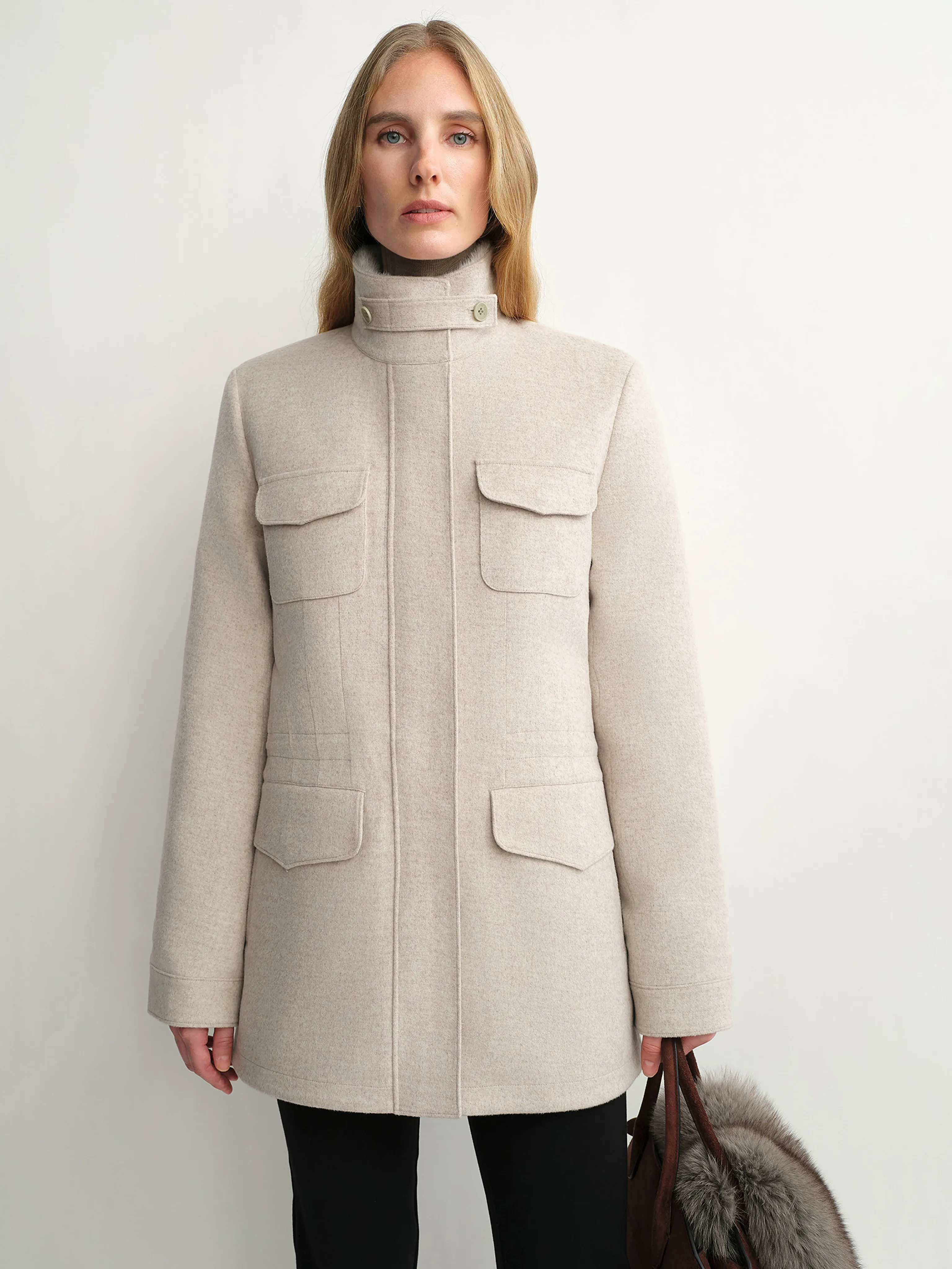 Mink Collar Wool Down Field Coat