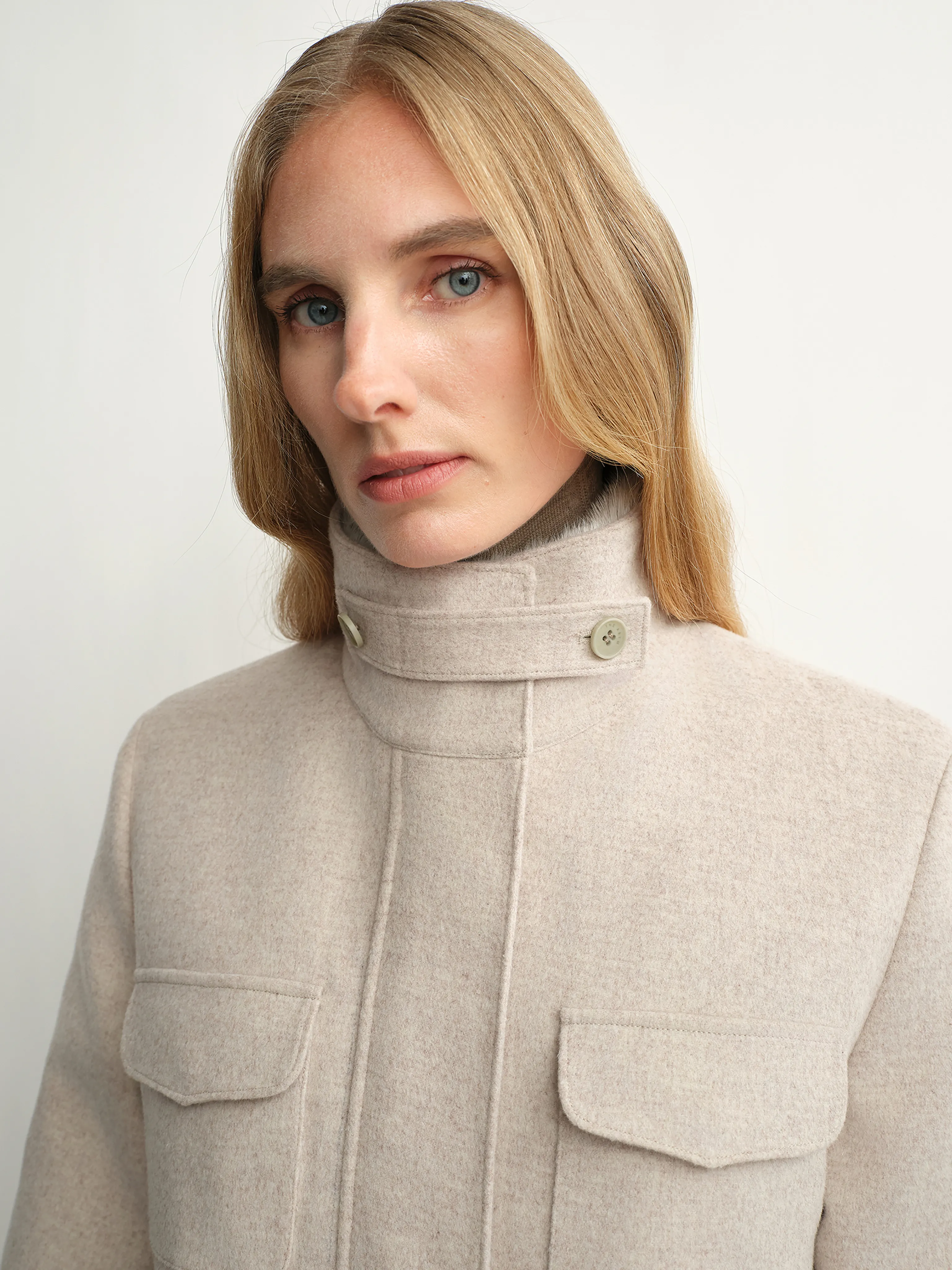 Mink Collar Wool Down Field Coat - Image 11