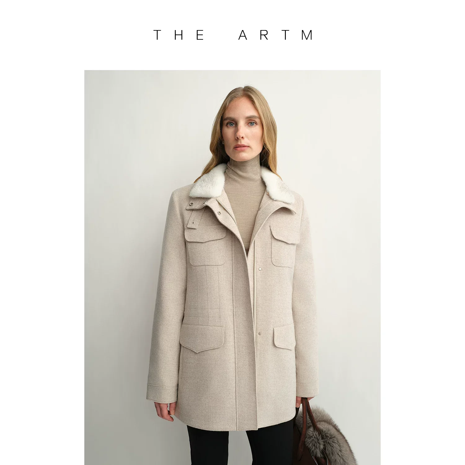 Mink Collar Wool Down Field Coat - Image 6