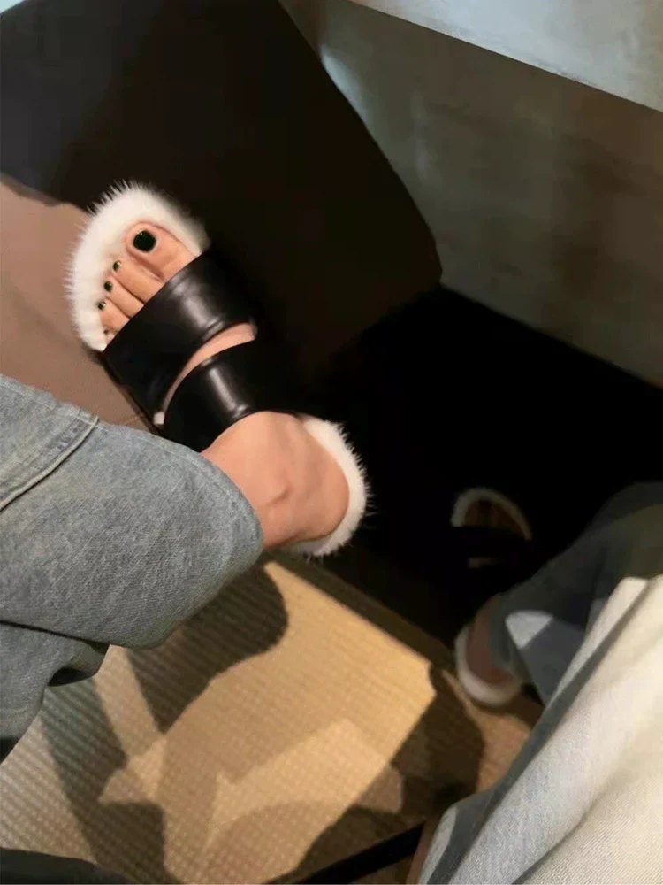 Mink Fur-Lined Leather Slides - Image 5