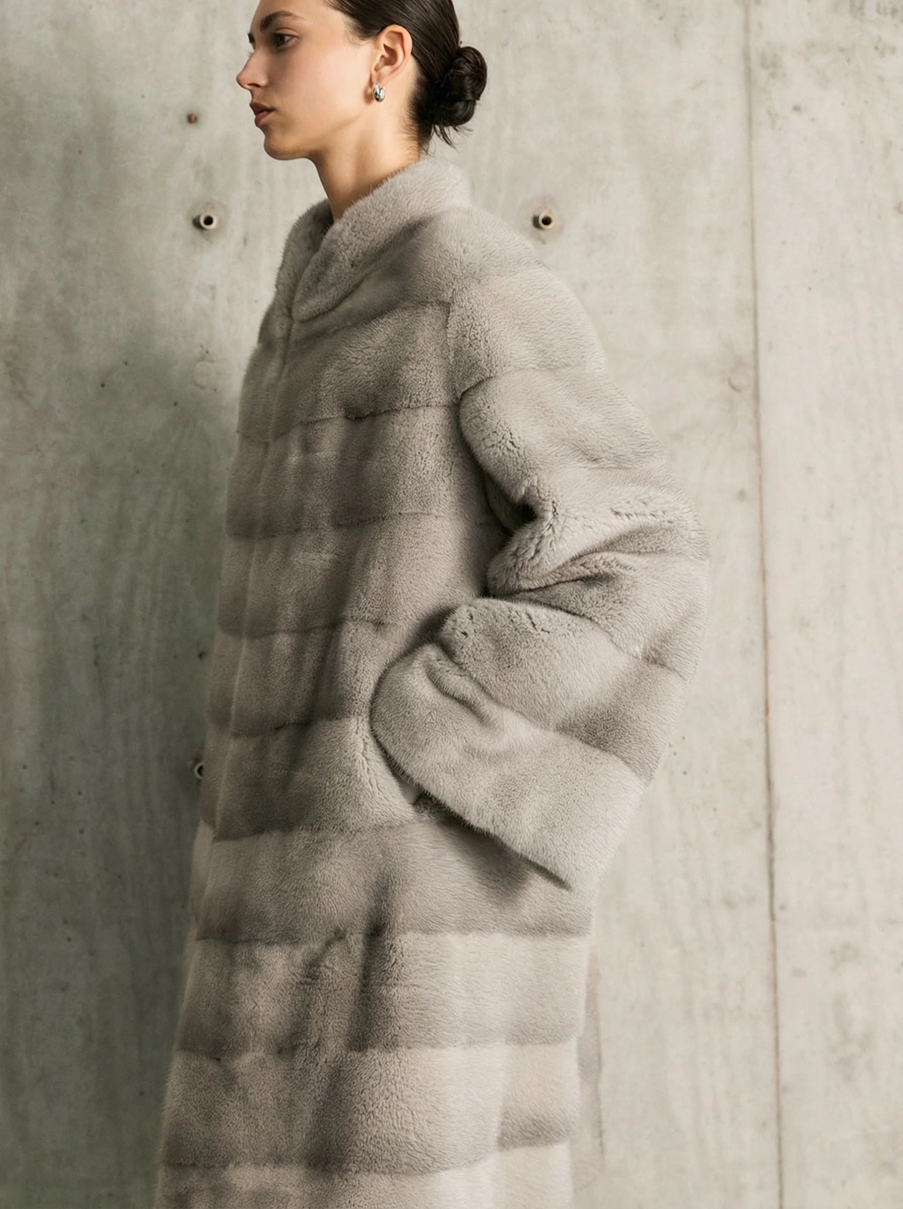 Mink Panel Stand-Collar Long Coat - Image 5