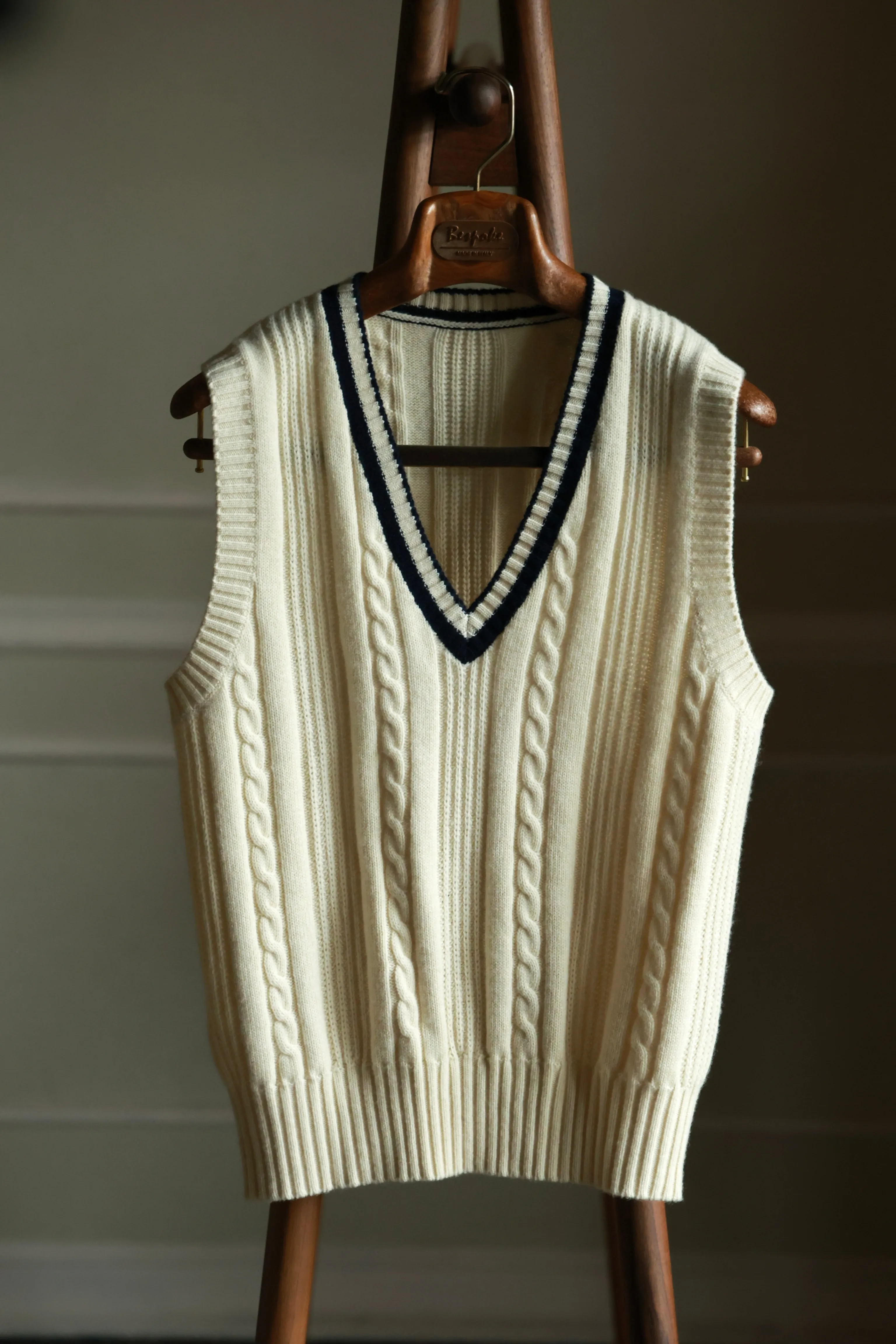 Mist White Merino Cable V-Neck Vest - Image 6