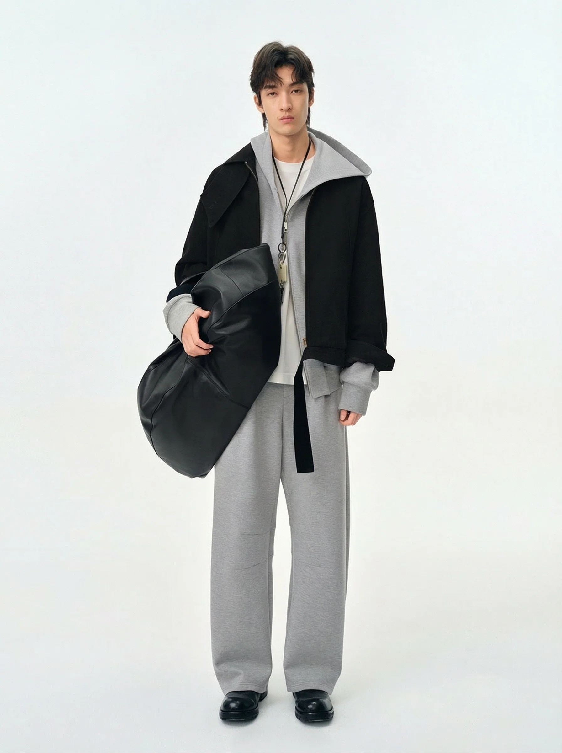 Misty Grey Zip Hoodie & Curved Sweatpants Set - Image 2