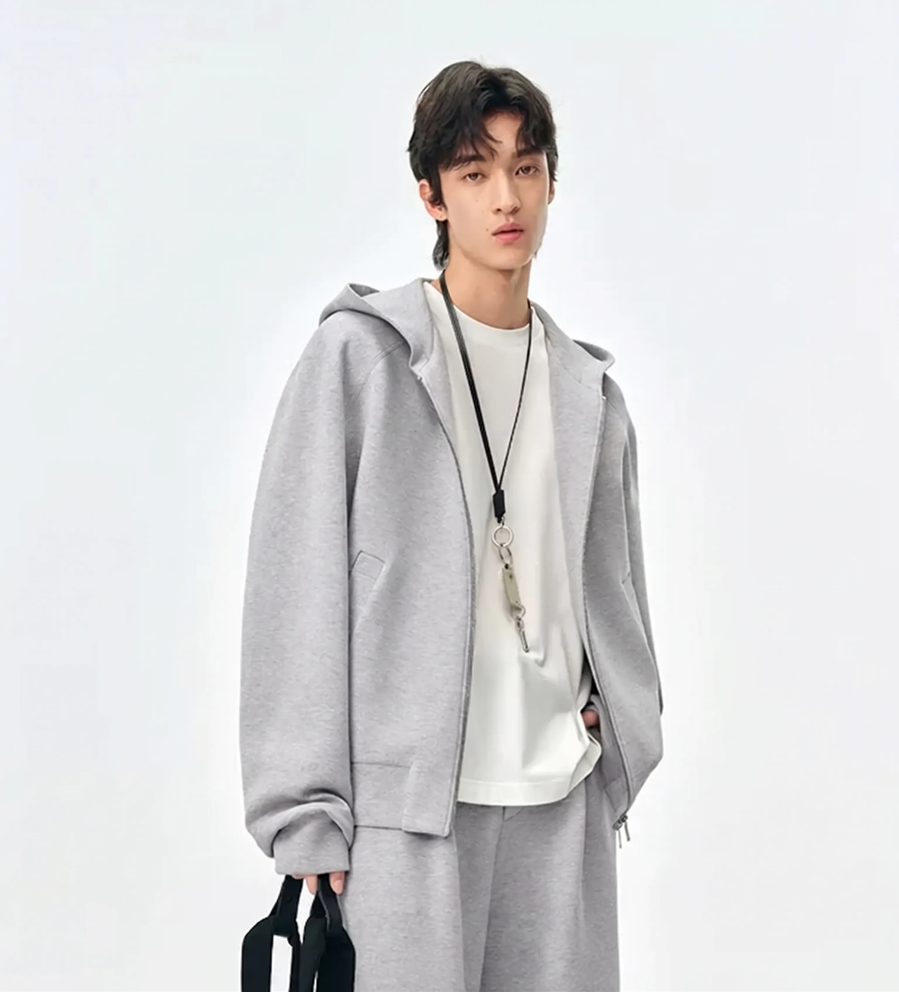 Misty Grey Zip Hoodie & Curved Sweatpants Set - Image 6