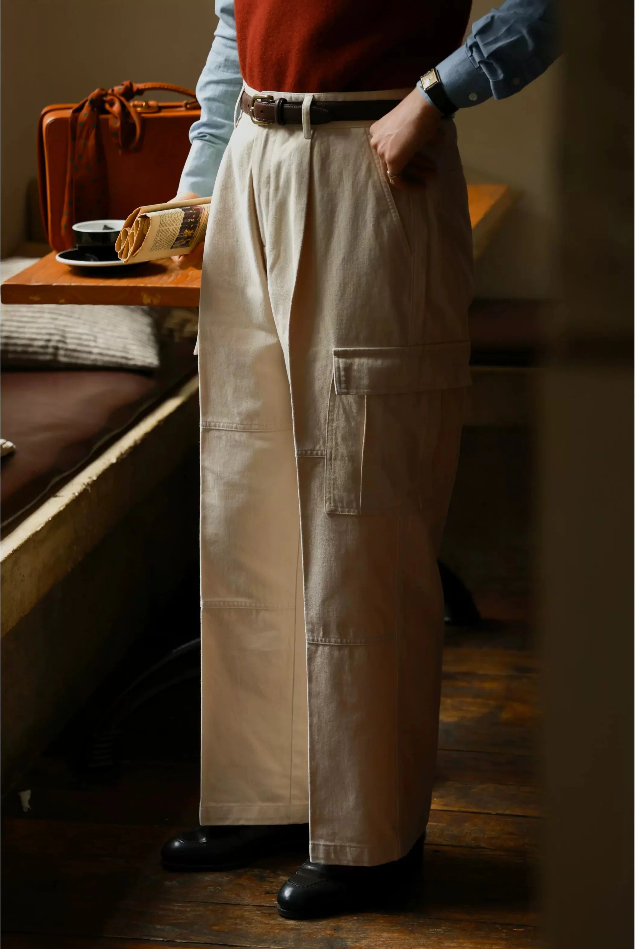 Misty White High-Waist Wide-Leg Cotton Trousers
