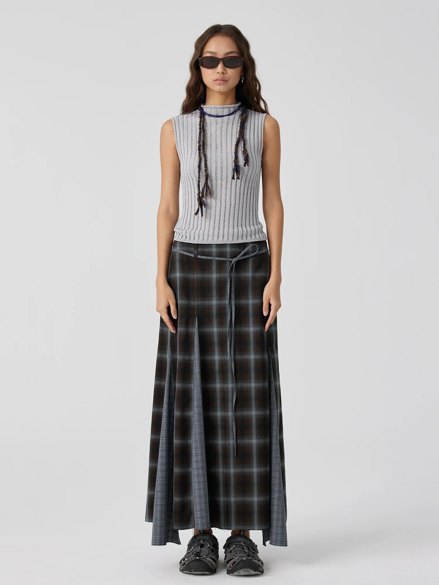 Mixed Plaid Fishtail Maxi Skirt - Image 2
