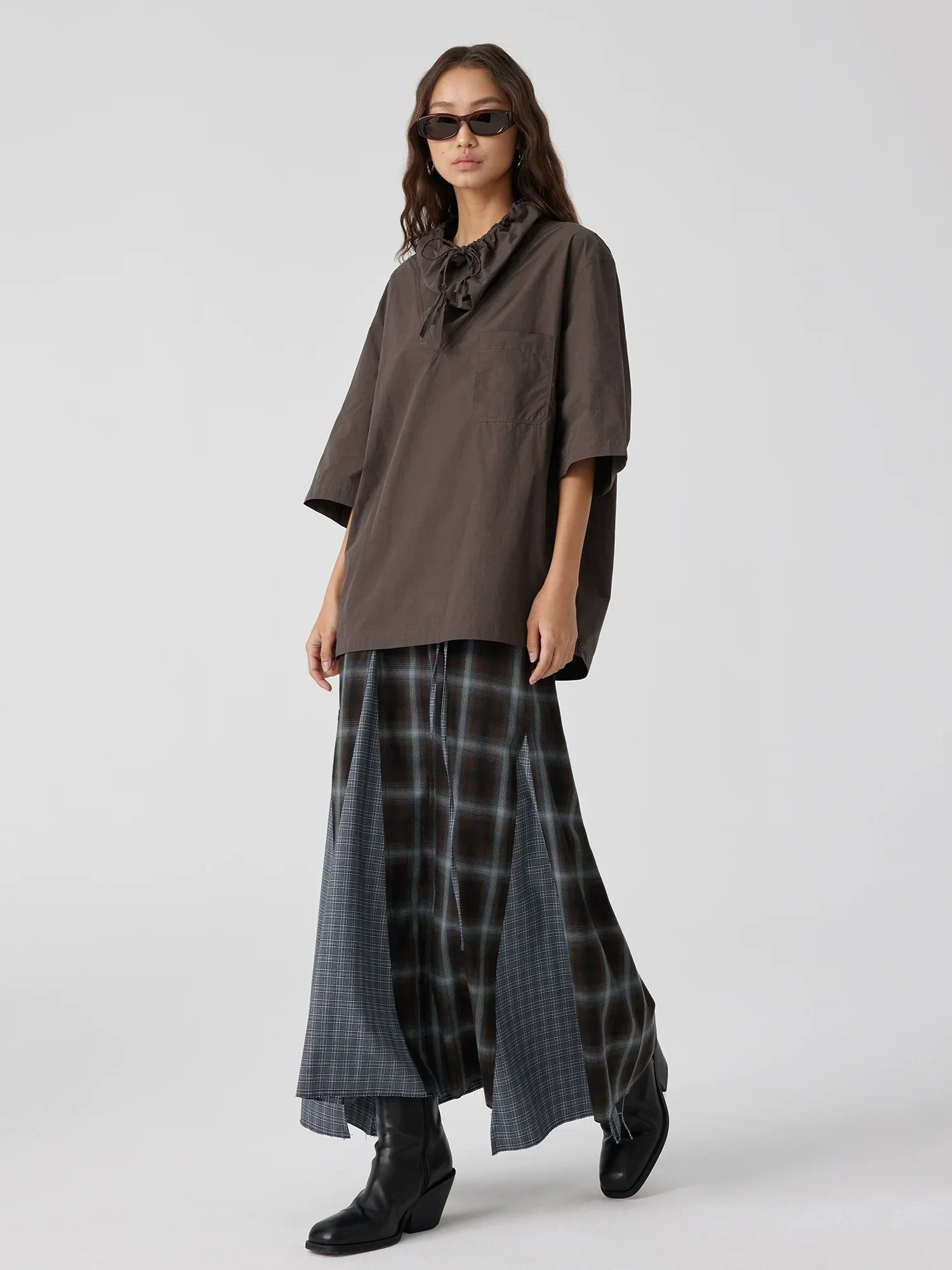 Mixed Plaid Fishtail Maxi Skirt - Image 5