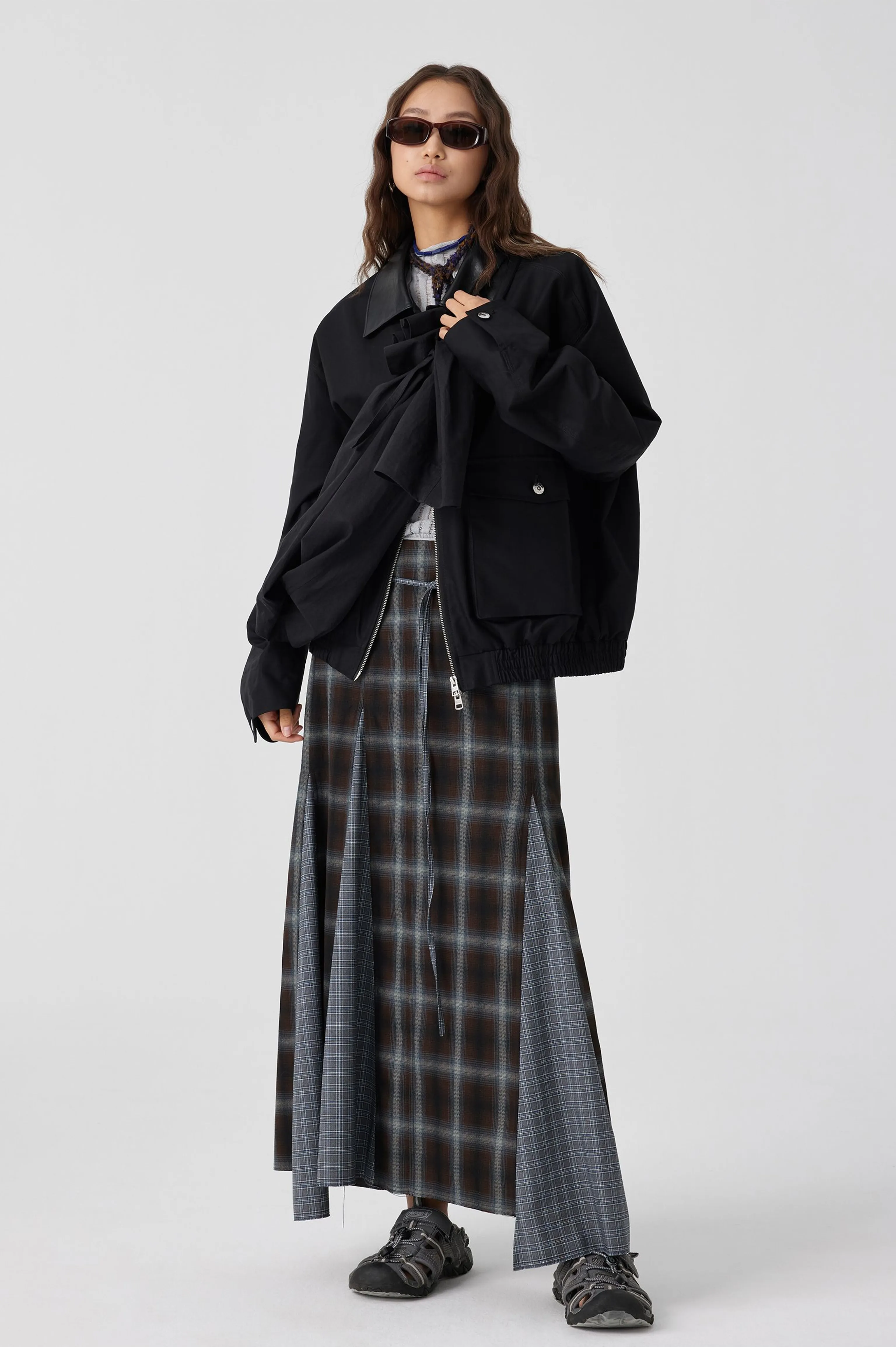 Mixed Plaid Fishtail Maxi Skirt - Image 6