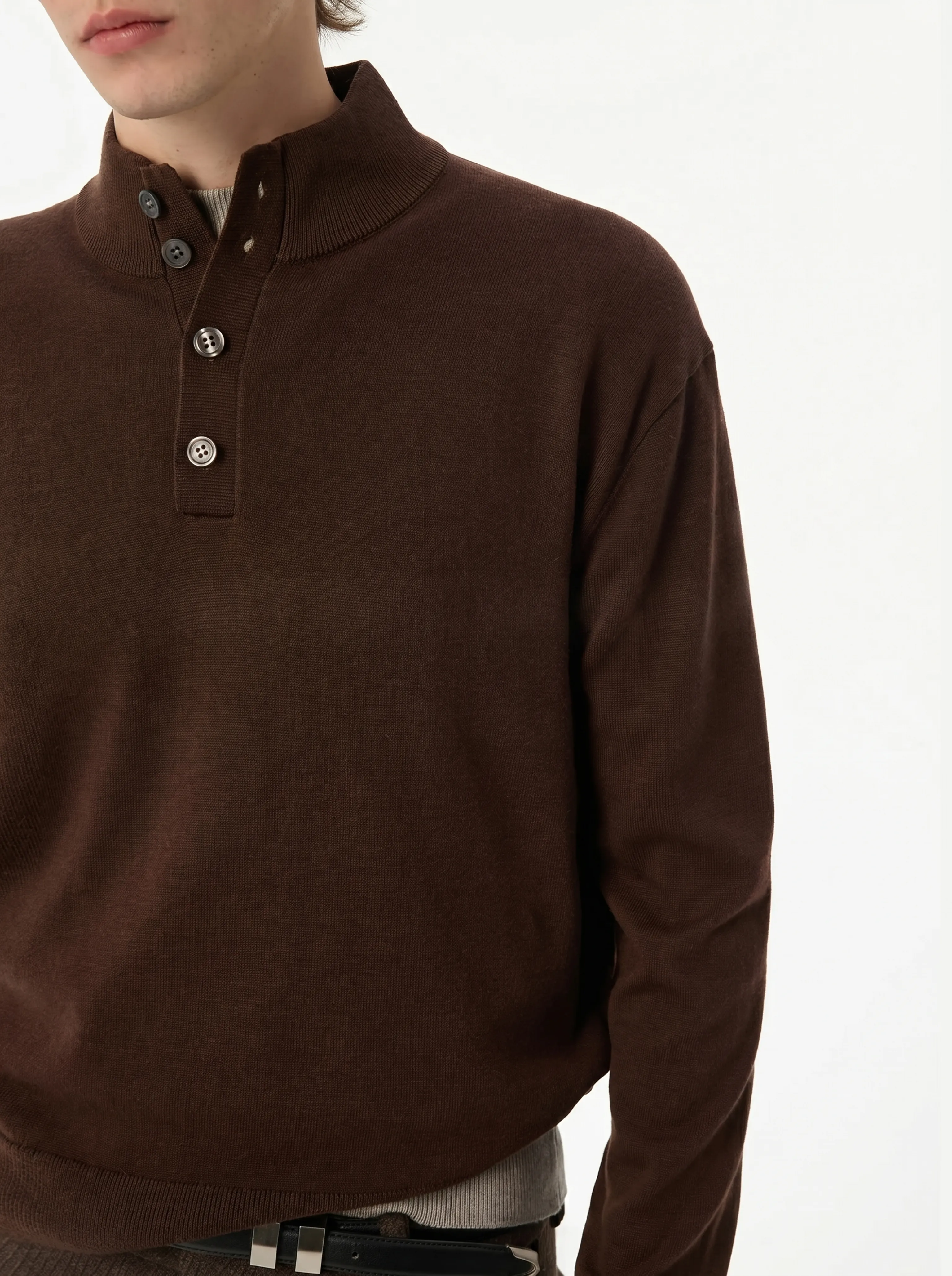 Mock Neck Henley Sweater - Image 3