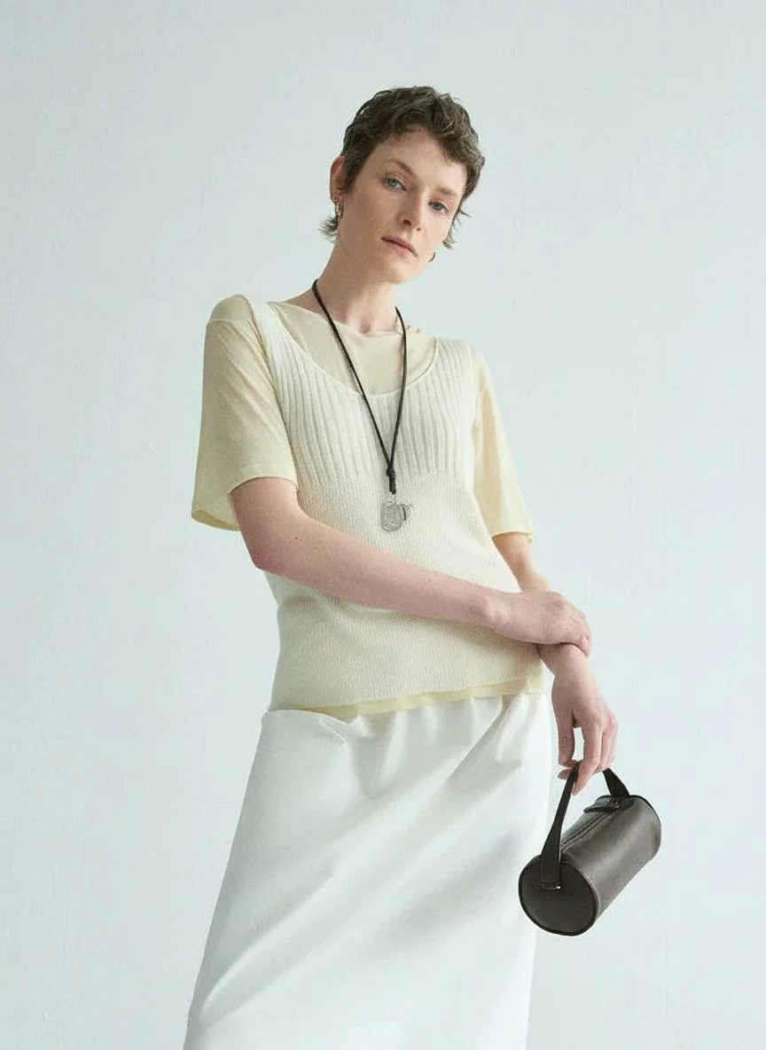 Mohair-Merino Vest & High-Twist Cotton Tee Set