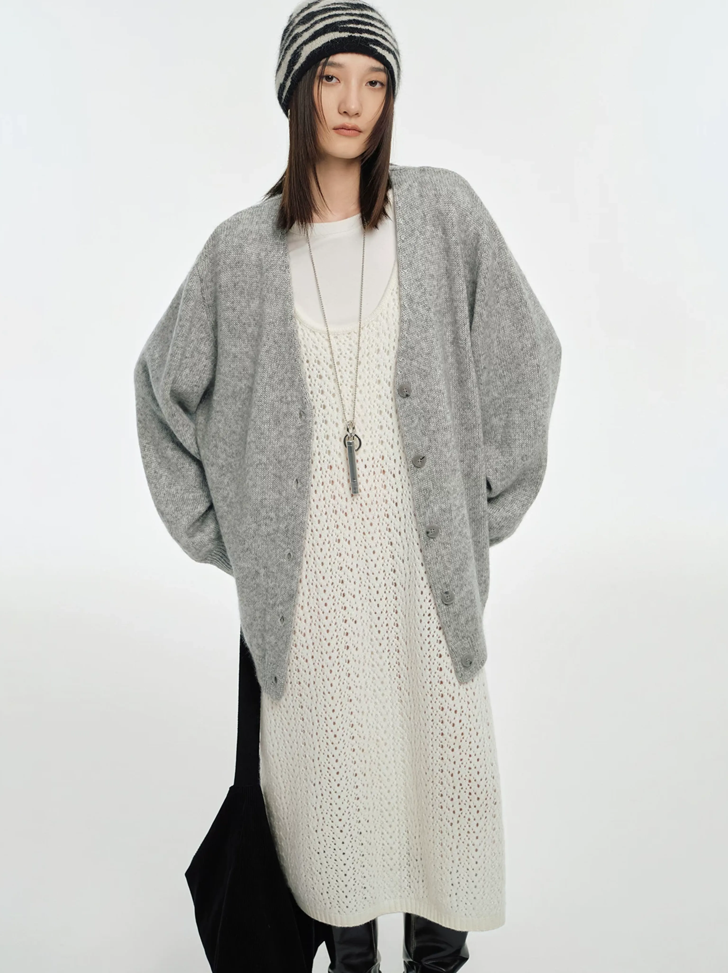 Mohair Wool Blend V-Neck Cardigan - Image 2