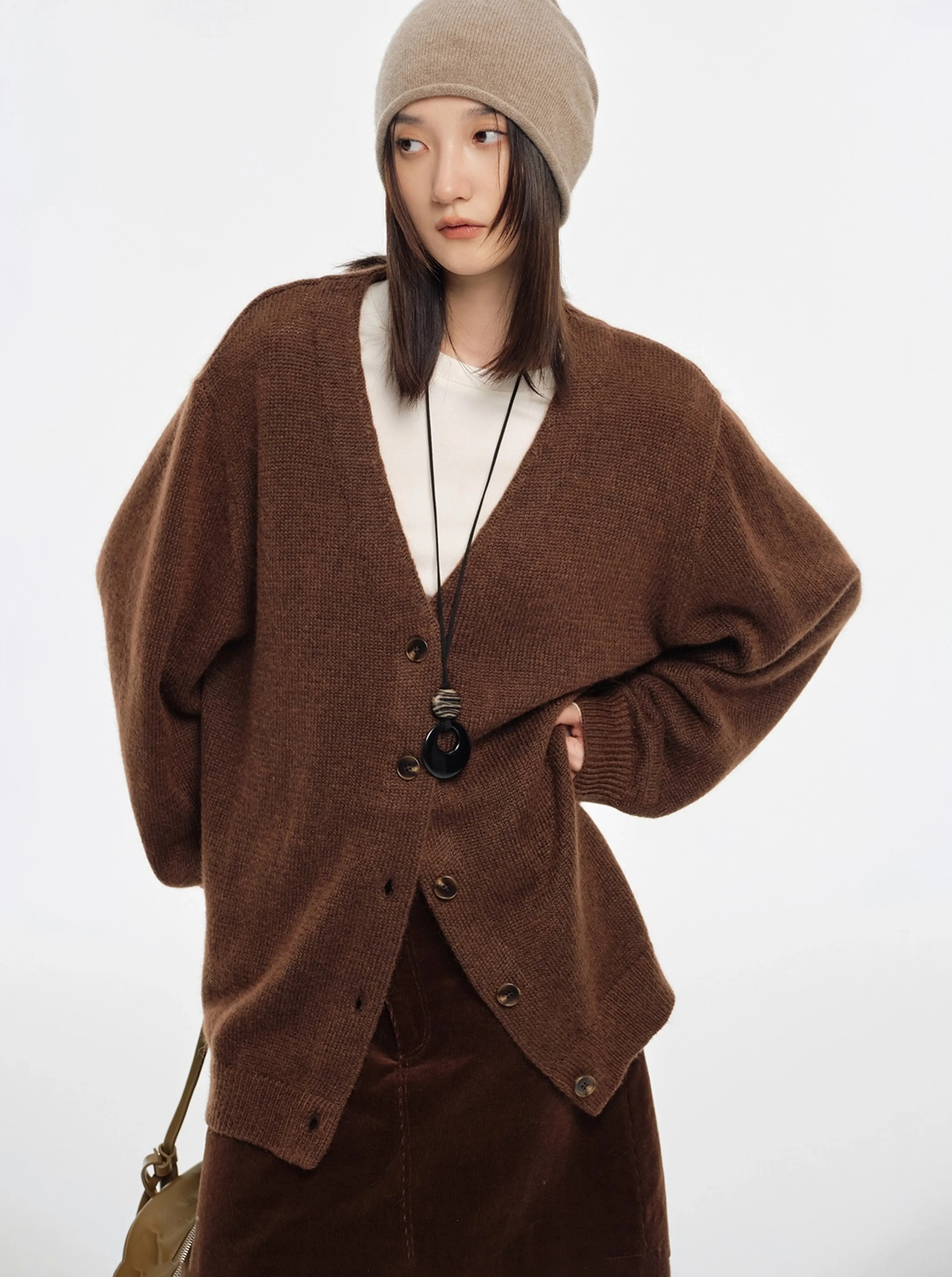 Mohair Wool Blend V-Neck Cardigan - Image 3