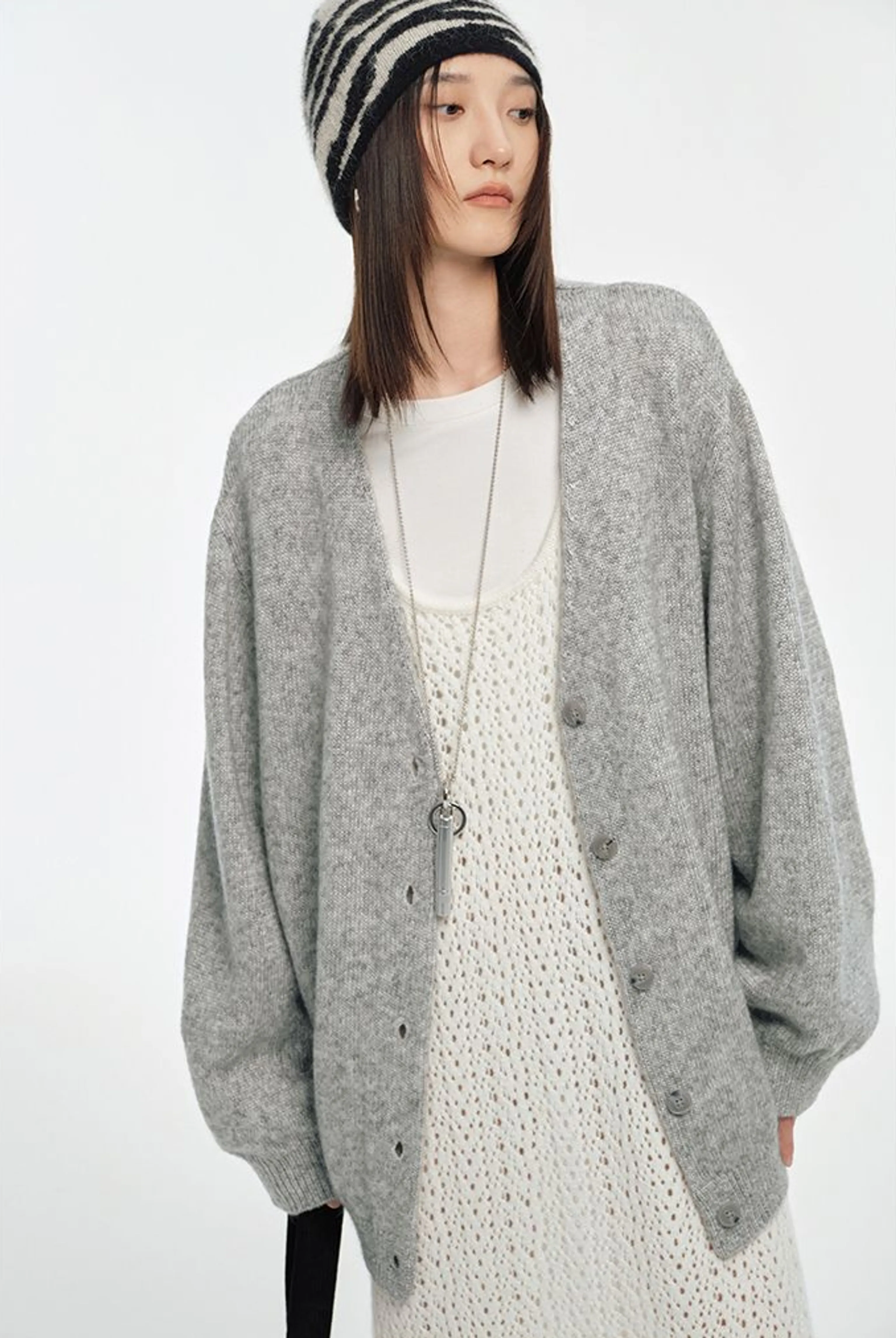 Mohair Wool Blend V-Neck Cardigan - Image 7