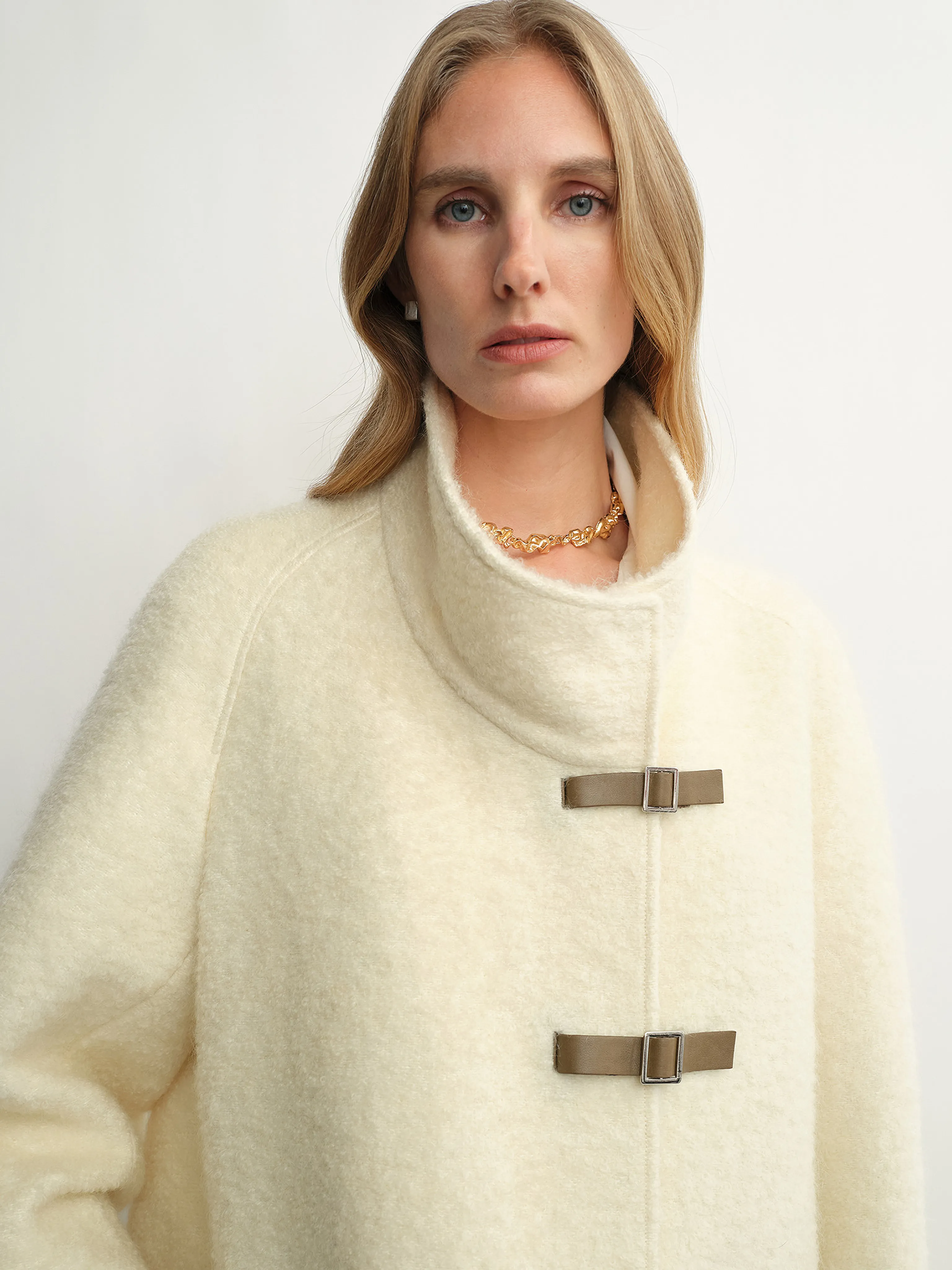 Mohair Wool Stand-Collar Buckle Coat - Image 10