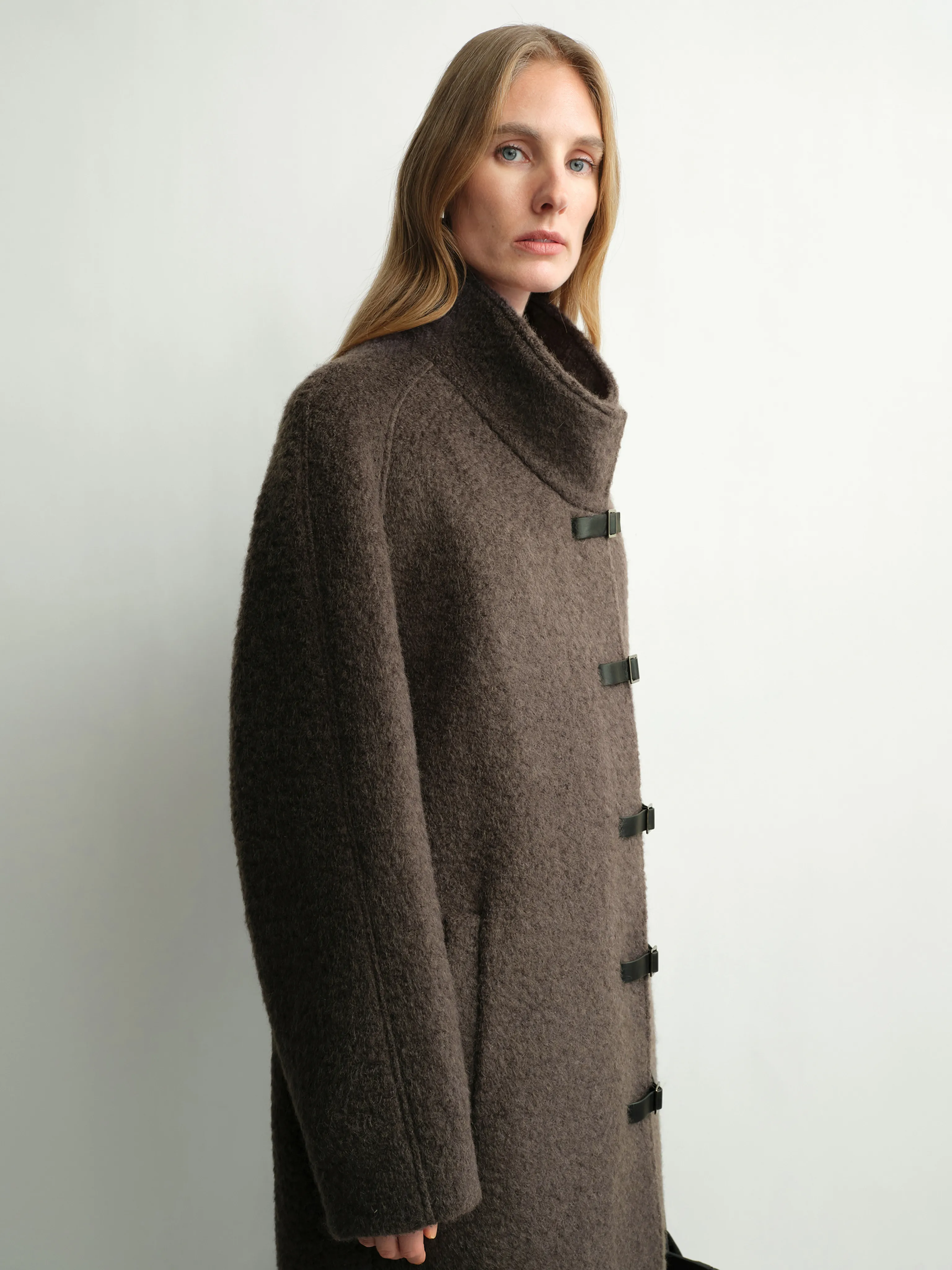 Mohair Wool Stand-Collar Buckle Coat - Image 2